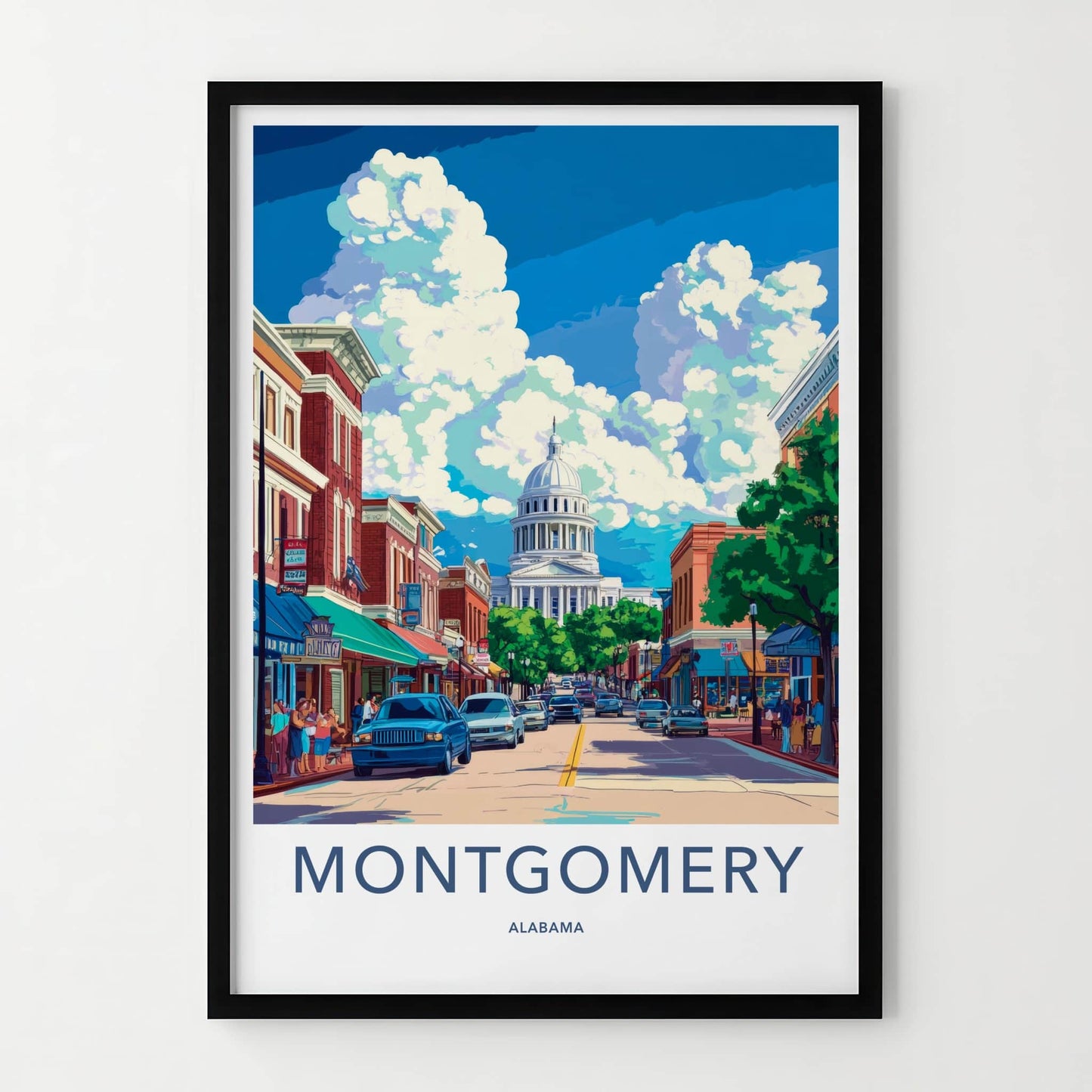 Montgomery Poster - Alabama Travel Art - Downtown Street Scene Wall Decor