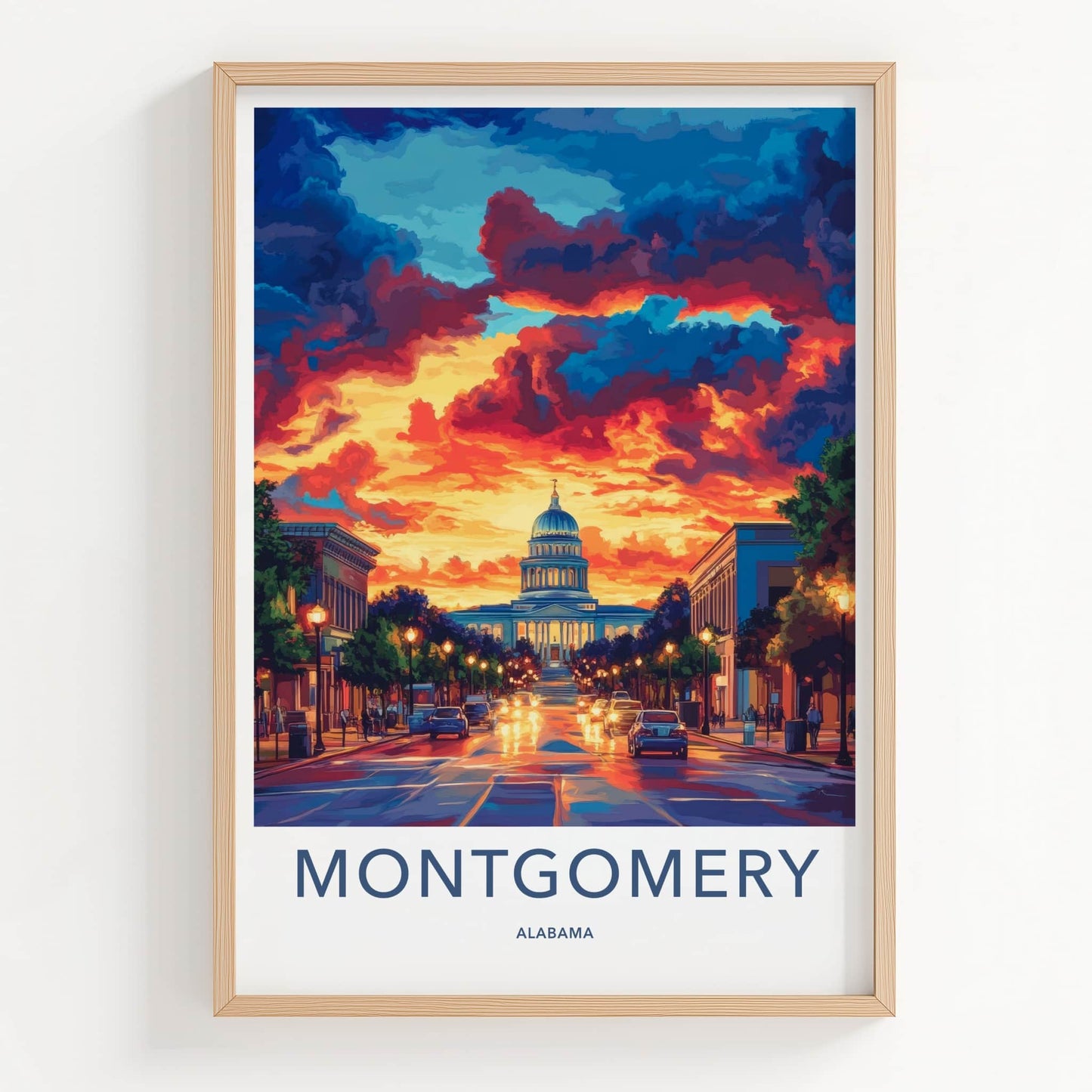 Montgomery Poster - Alabama Travel Art - Dramatic Capitol Sunset Home Decor