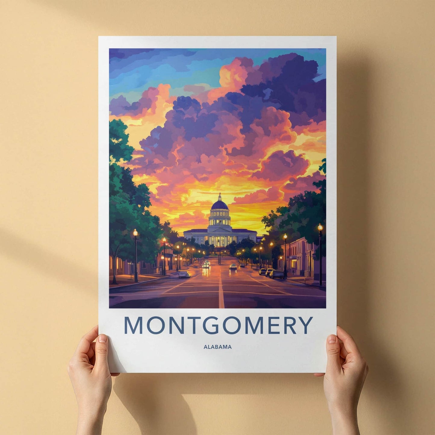 Montgomery Poster - Alabama Wall Art - Dramatic Sunset Capitol Home Decor