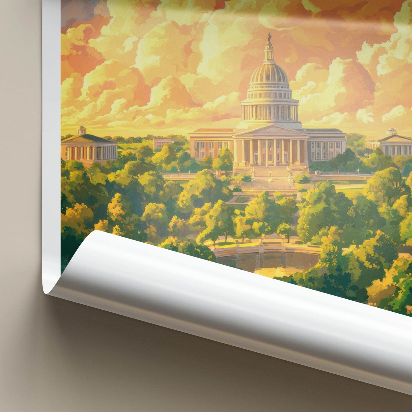 Montgomery Poster - Alabama Wall Art - Golden Capitol Clouds Home Decor