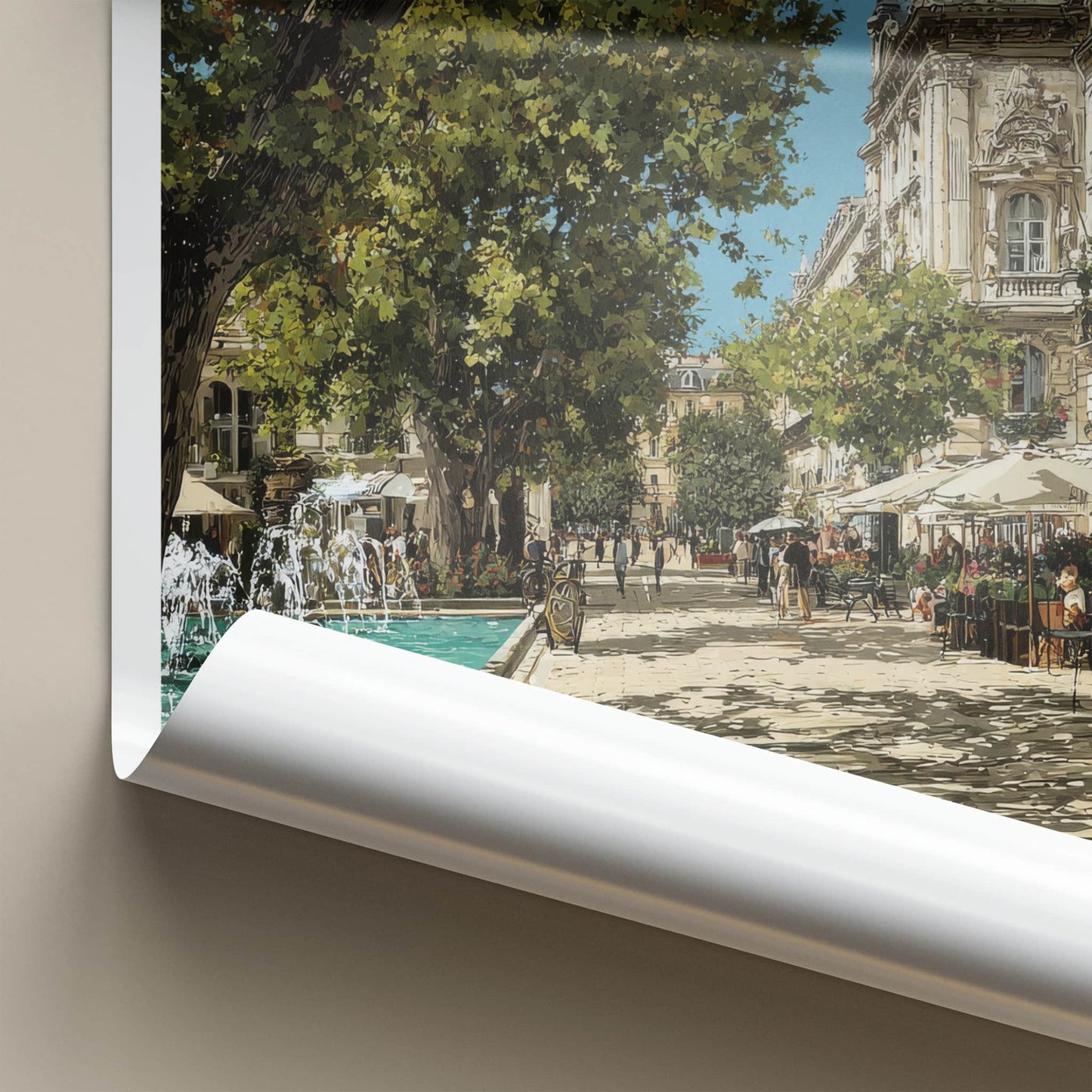 Montpellier Poster - France Travel Art - City Plaza Fountain Home Decor