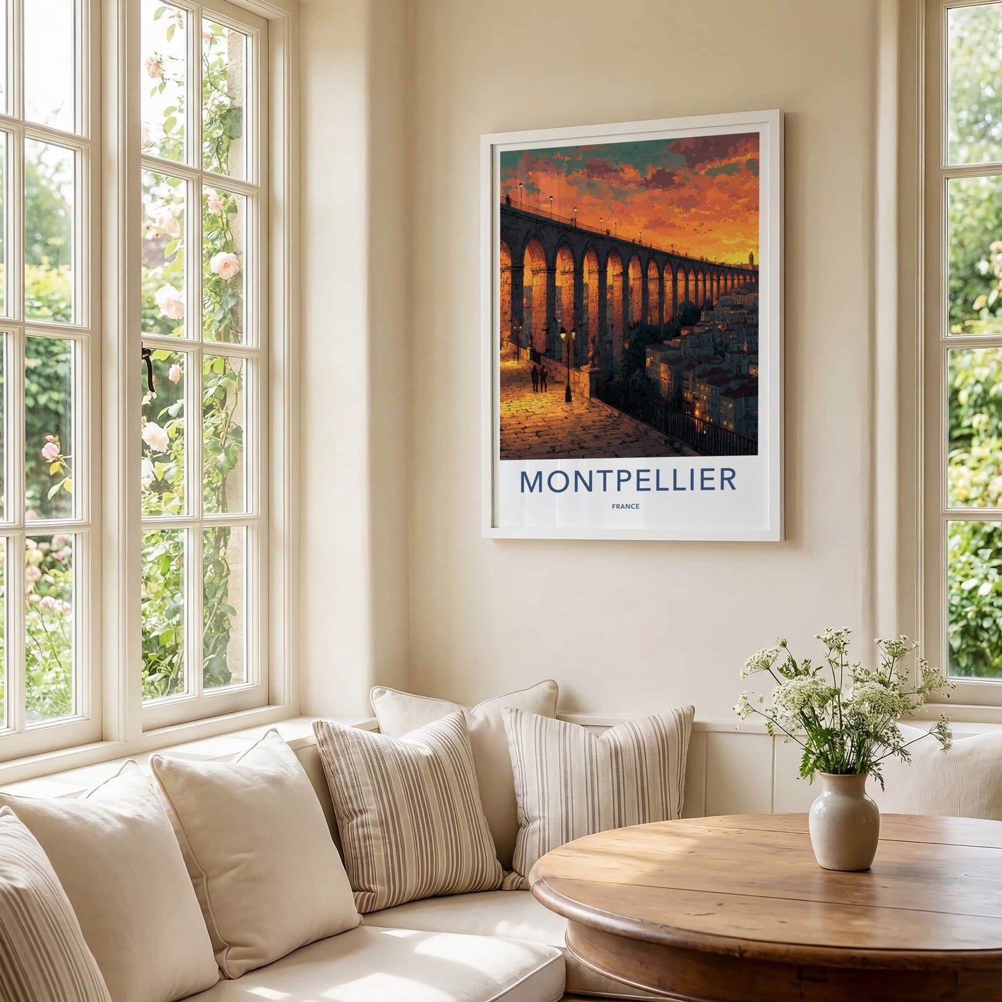 Montpellier Poster - France Travel Art - Orange Sky Aqueduct Home Decor