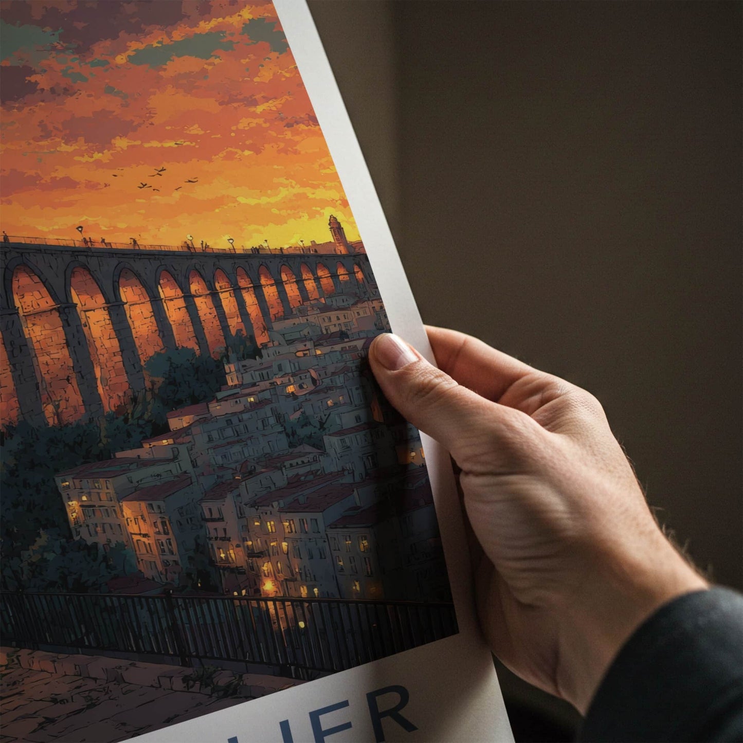 Montpellier Poster - France Travel Art - Orange Sky Aqueduct Home Decor