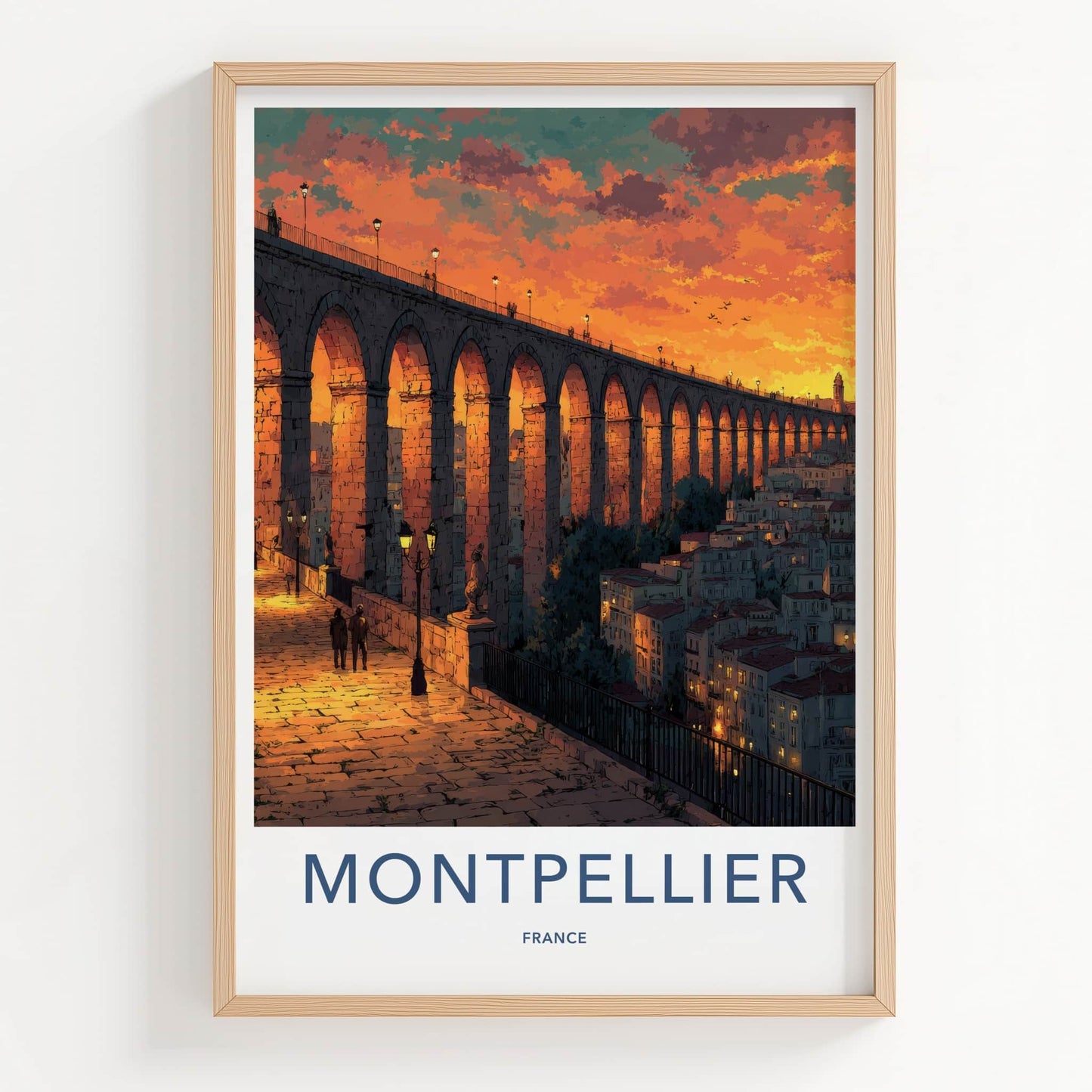 Montpellier Poster - France Travel Art - Orange Sky Aqueduct Home Decor