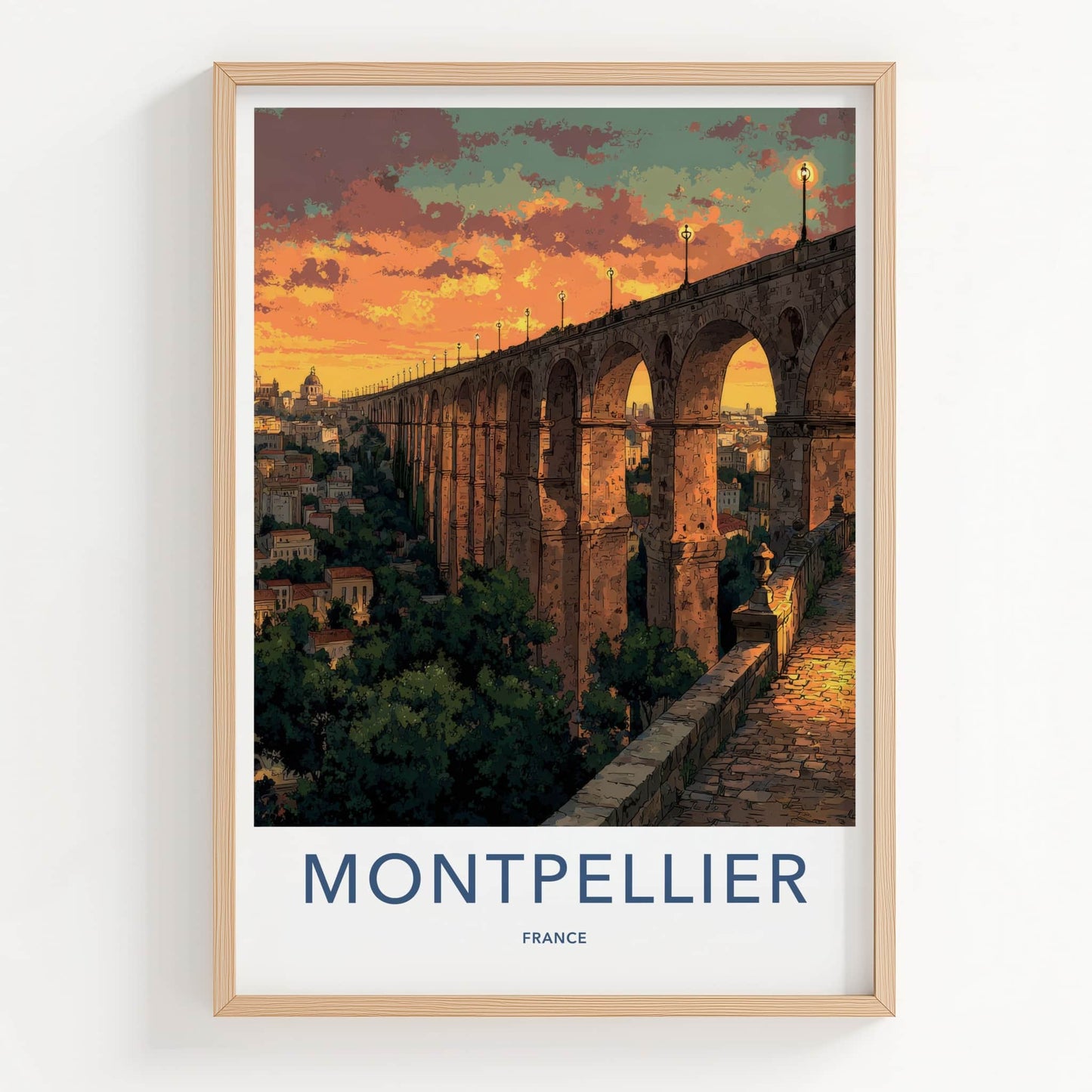 Montpellier Poster - France Travel Art - Sunset Aqueduct City Home Decor