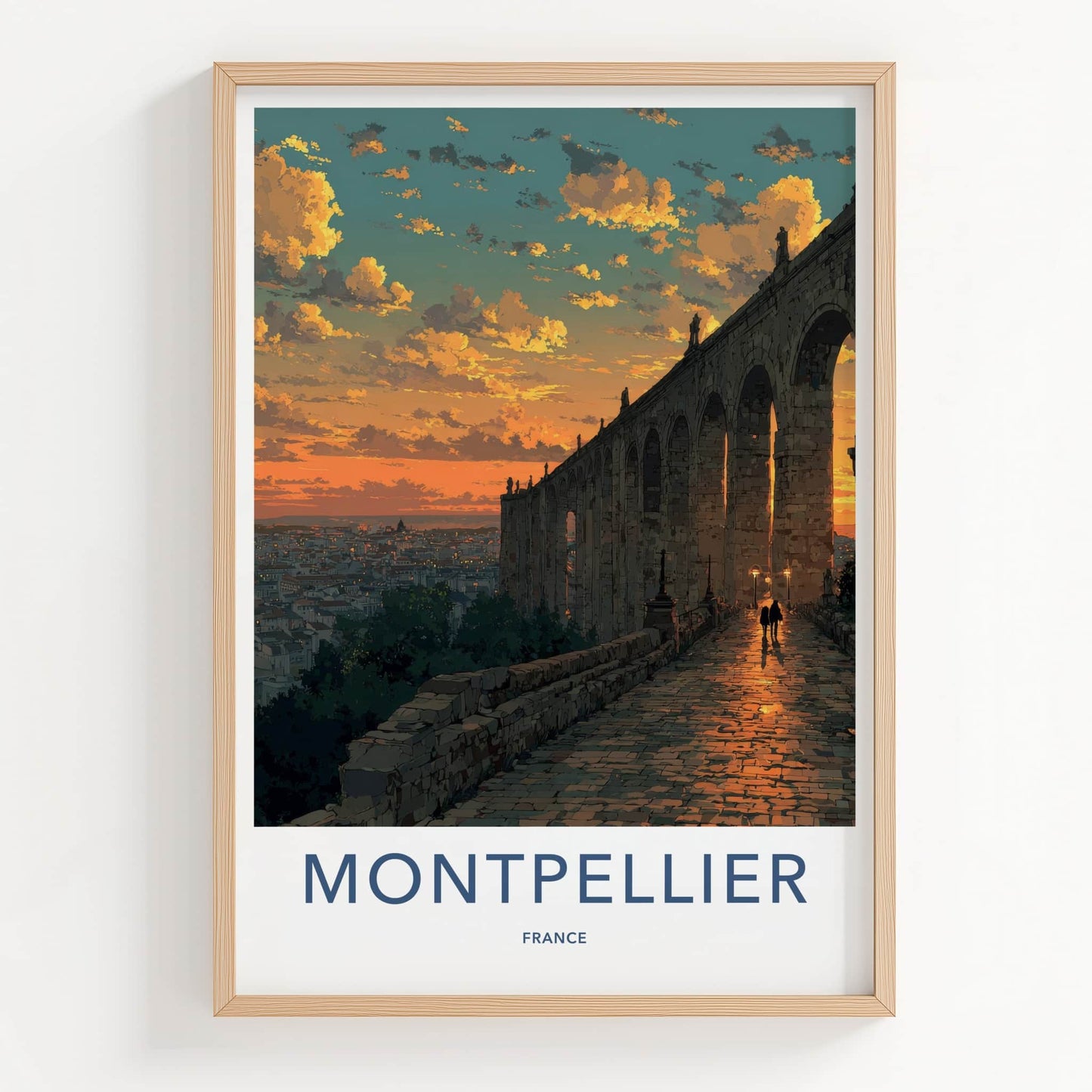 Montpellier Poster - France Travel Art - Sunset Aqueduct Path Home Decor