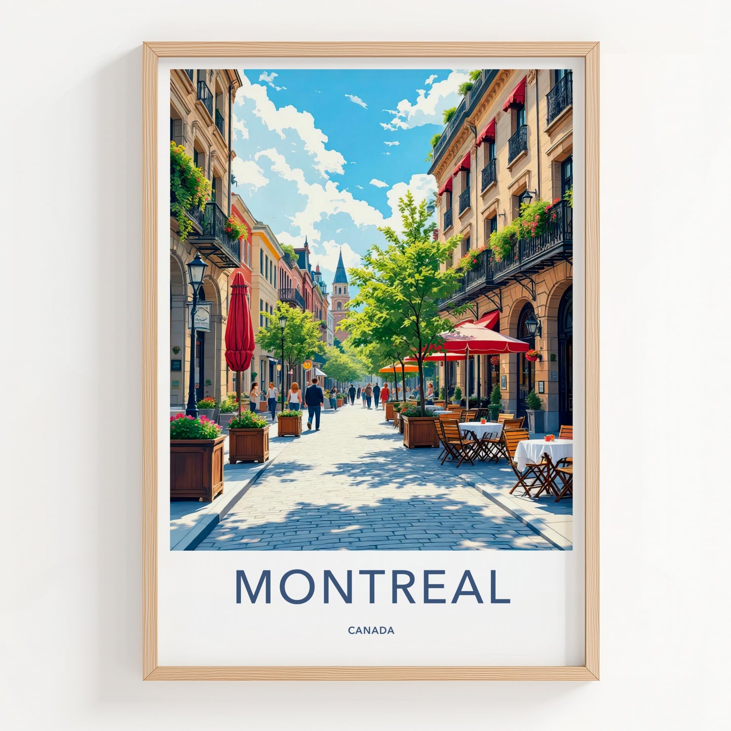 Montreal Poster - Canada Travel Art - Lively Cafe Street Home Decor