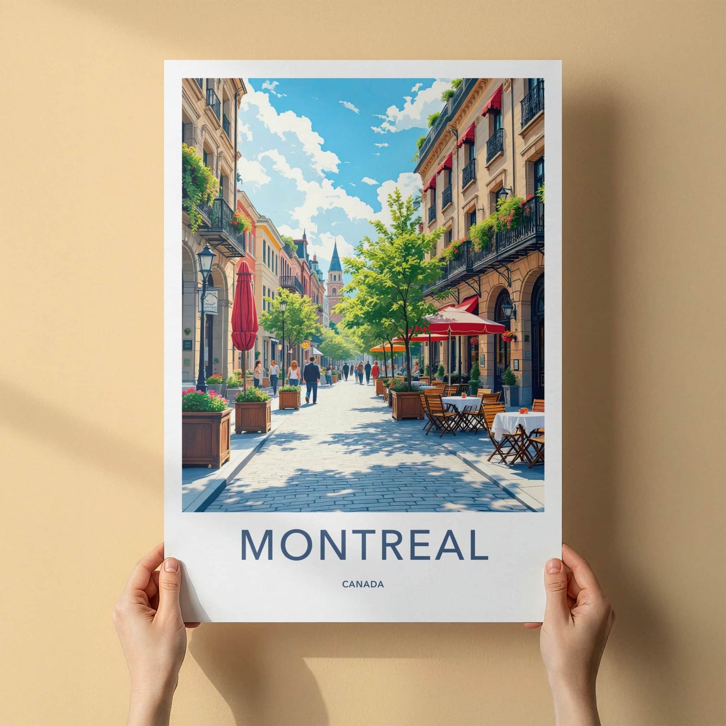 Montreal Poster - Canada Travel Art - Lively Cafe Street Home Decor
