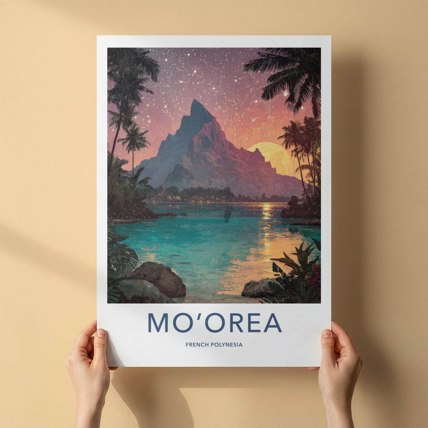 Moorea Poster - French Polynesia Travel Art - Glowing Mountain Lagoon Home Decor
