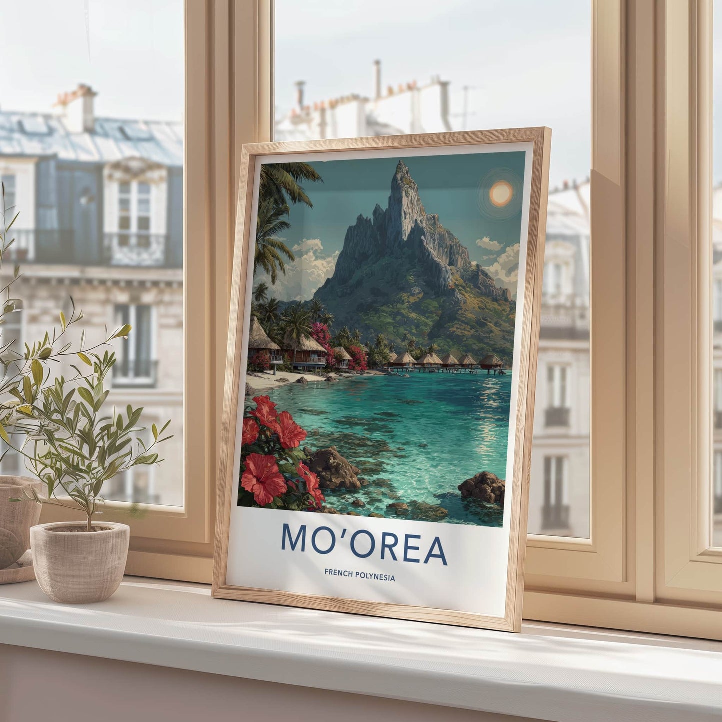 Moorea Poster - French Polynesia Travel Art - Mountain Lagoon Bungalows Home Decor