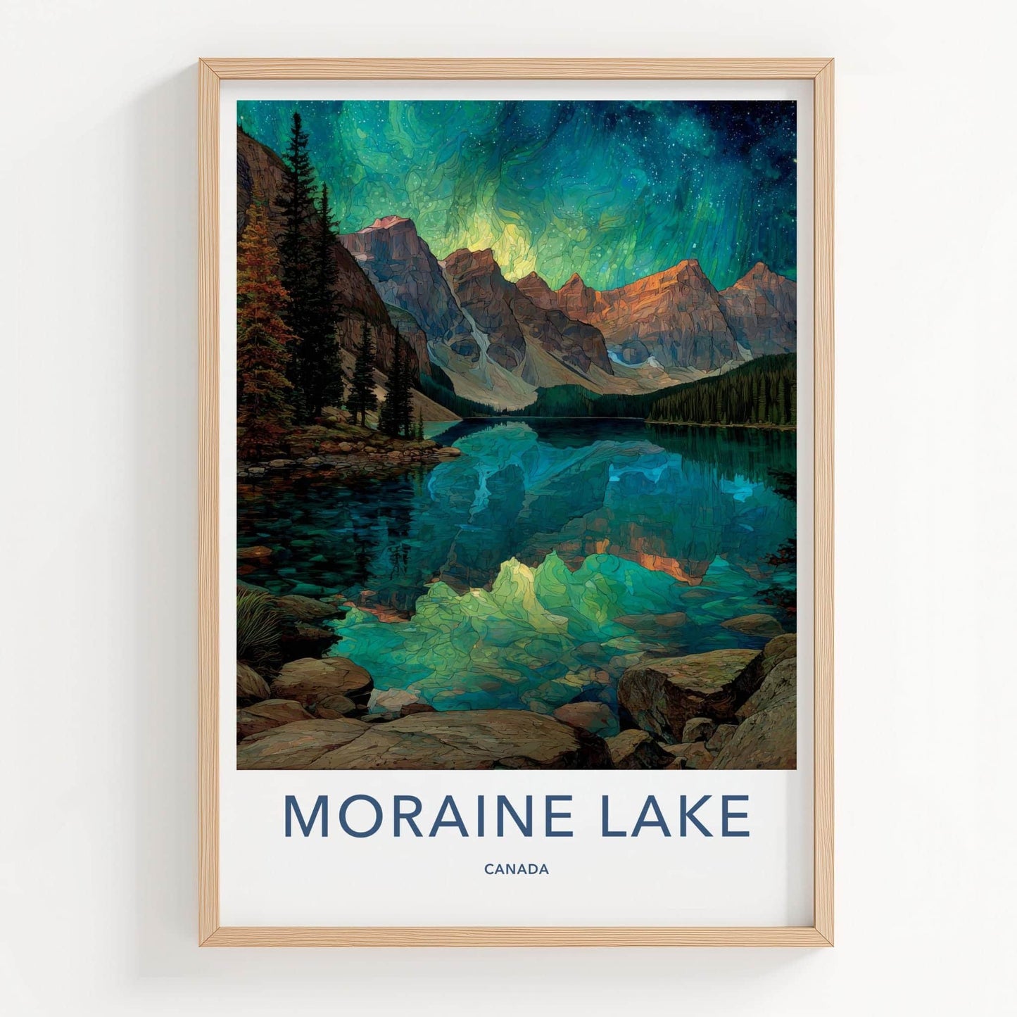 Moraine Lake Poster - Canada Art Print - Aurora Mountains Reflection Wall Decor