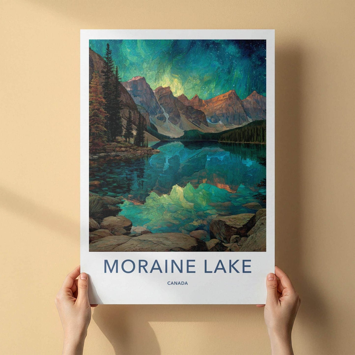 Moraine Lake Poster - Canada Art Print - Aurora Mountains Reflection Wall Decor