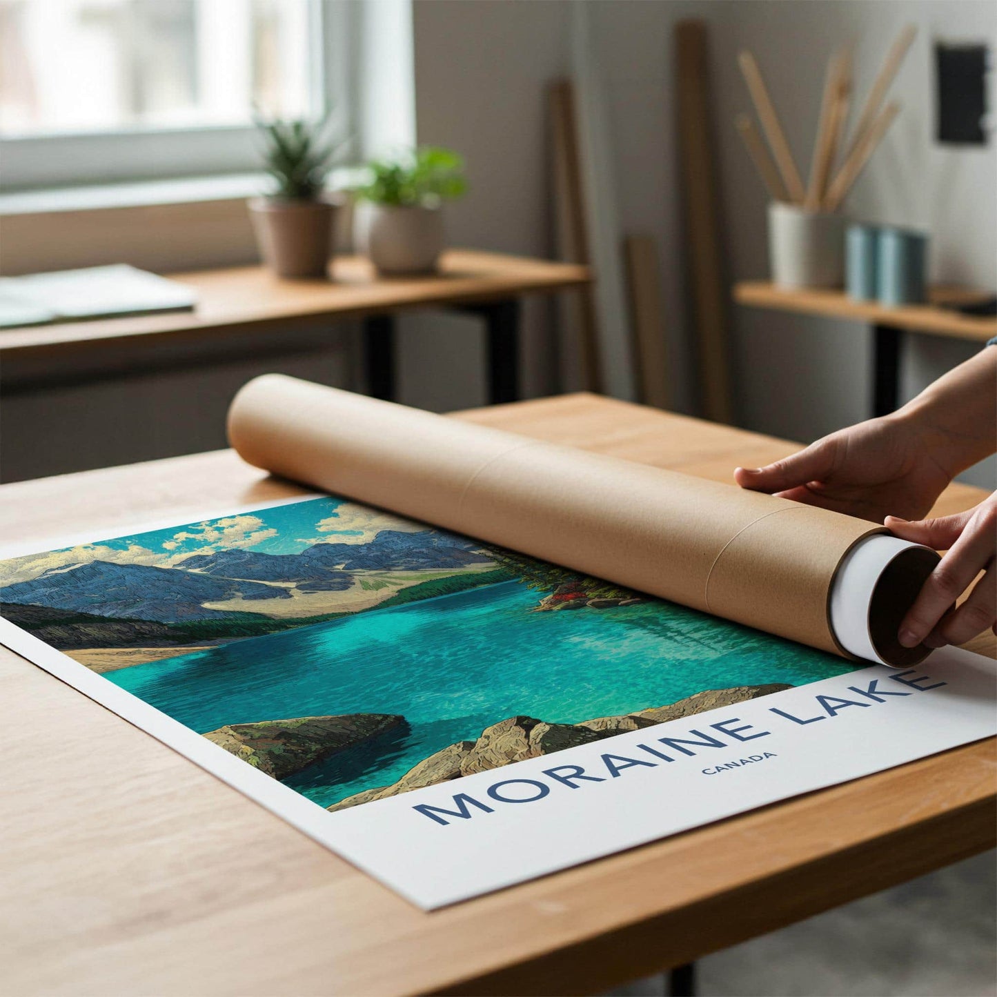 Moraine Lake Poster - Canada Travel Art - Turquoise Lake Mountains Home Decor