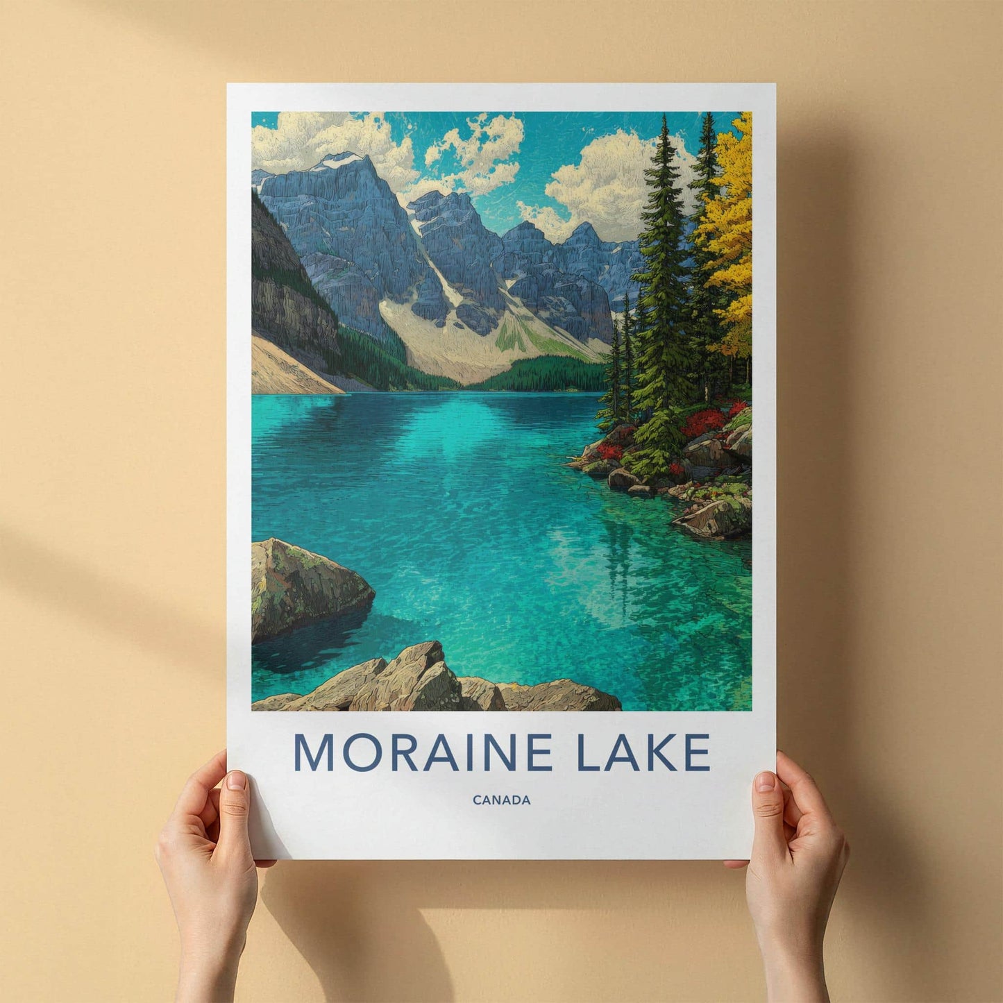 Moraine Lake Poster - Canada Travel Art - Turquoise Lake Mountains Home Decor