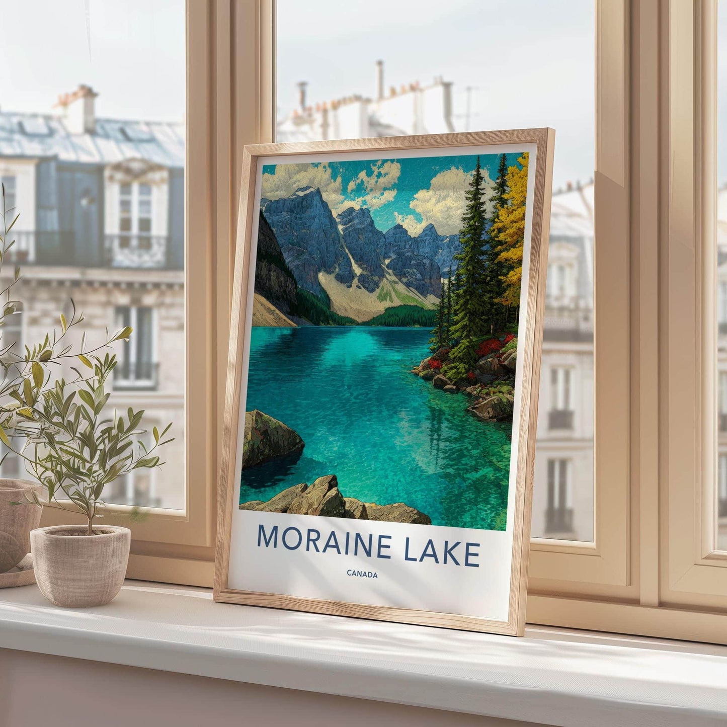 Moraine Lake Poster - Canada Travel Art - Turquoise Lake Mountains Home Decor
