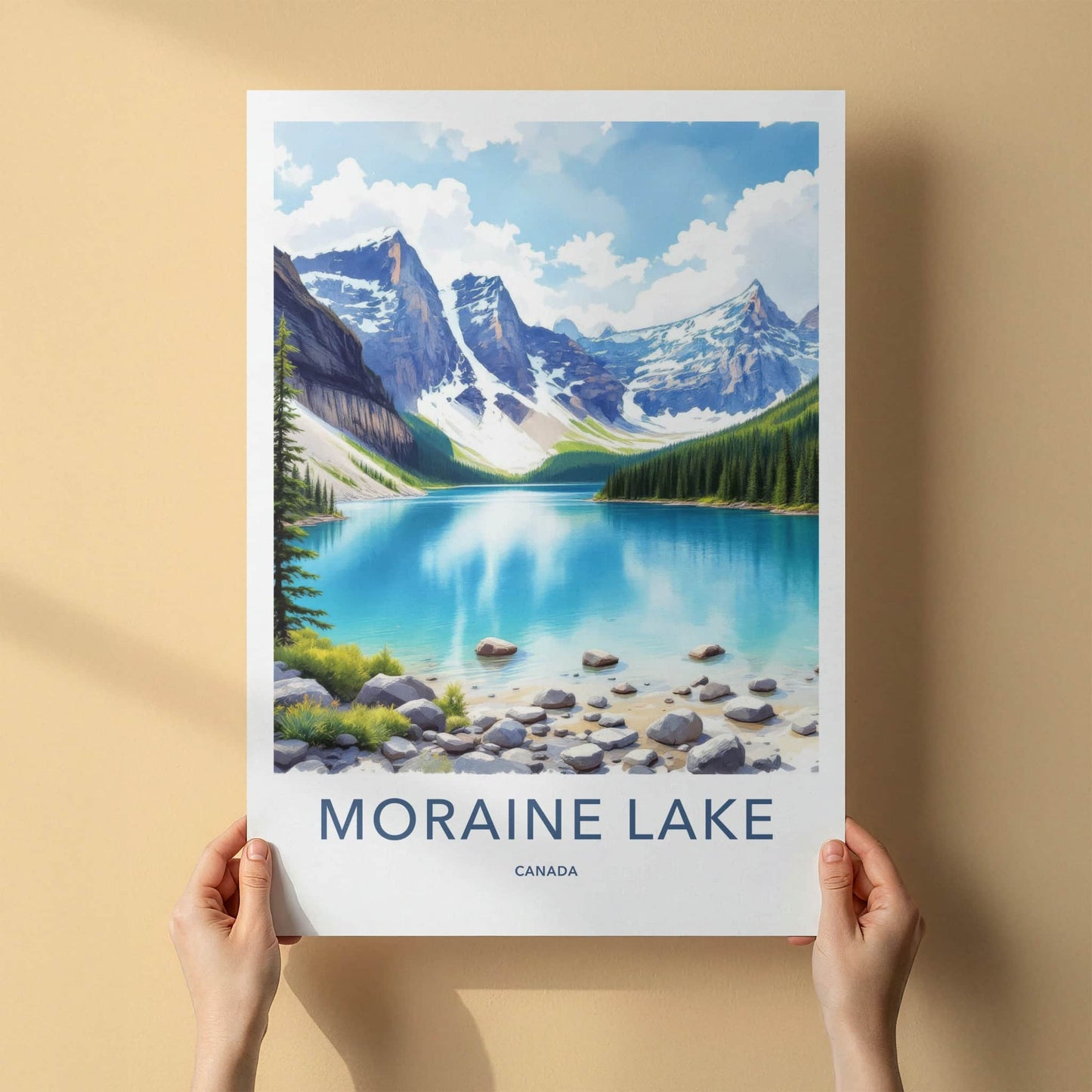 Moraine Lake Poster - Canada Travel Art - Turquoise Lake Mountains Home Decor