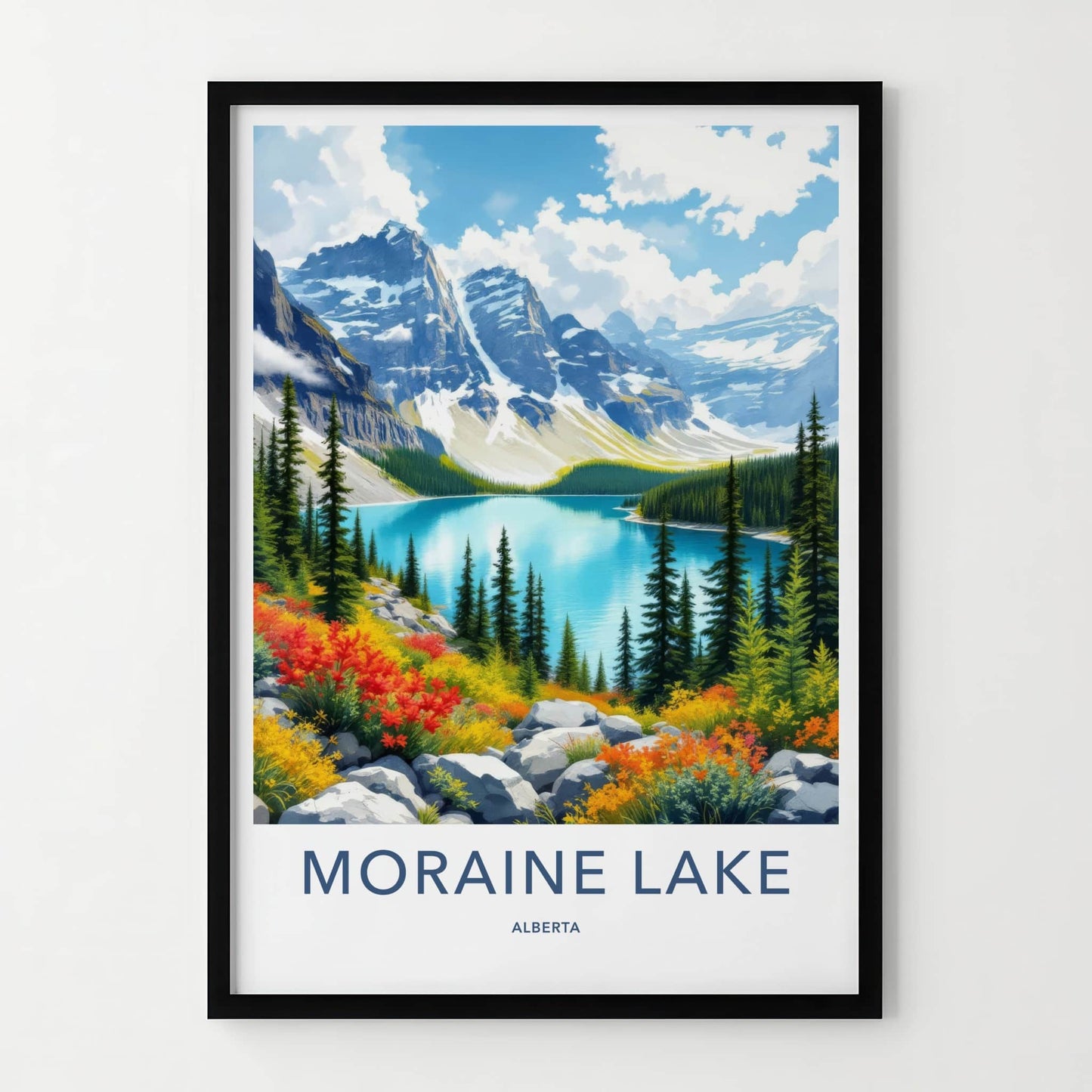 Moraine Lake Poster - Canada Travel Art - Vibrant Lake Scenery Home Decor