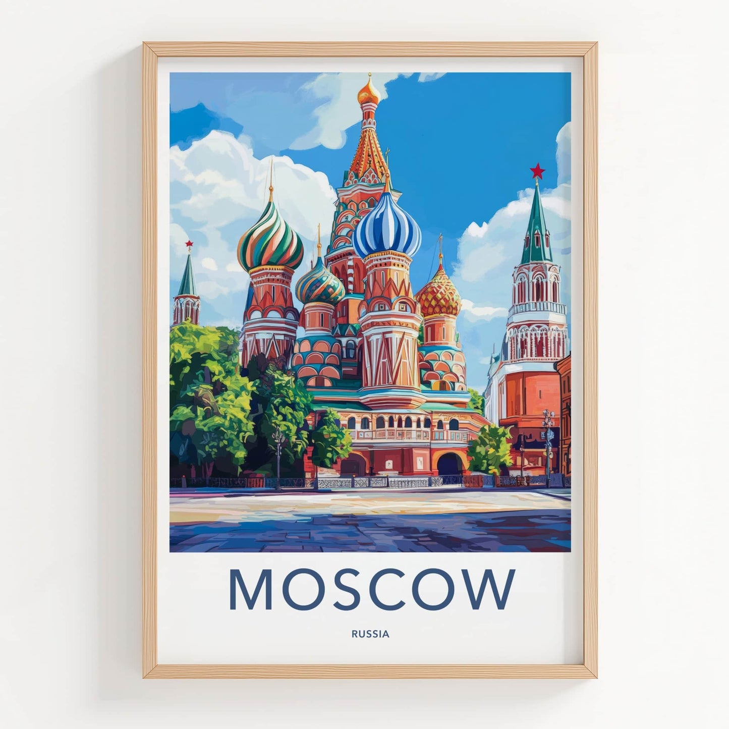 Moscow Poster - Russia Travel Art - Colorful Cathedral Domes Home Decor