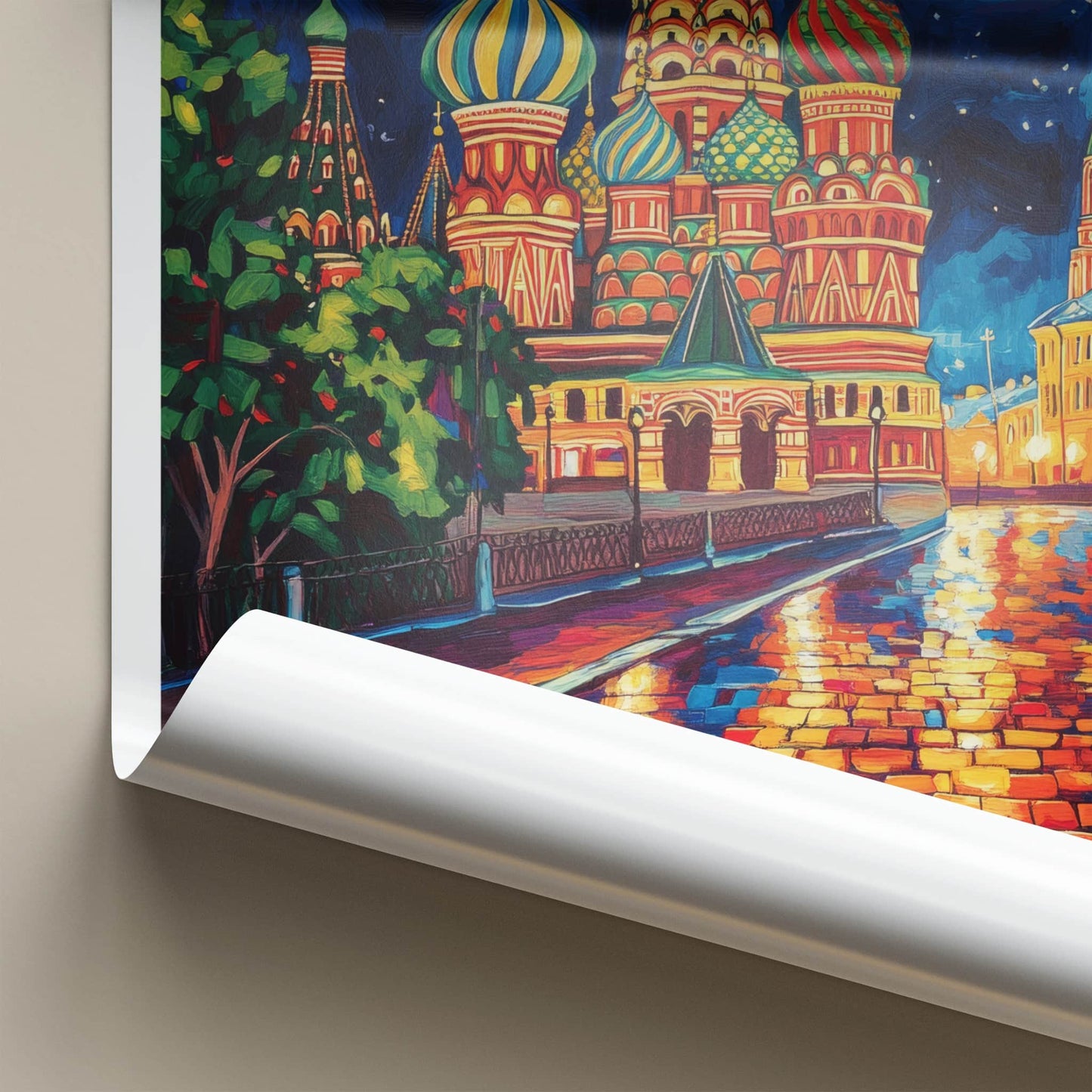 Moscow Poster - Russia Travel Art - Moonlit Cathedral Square Home Decor
