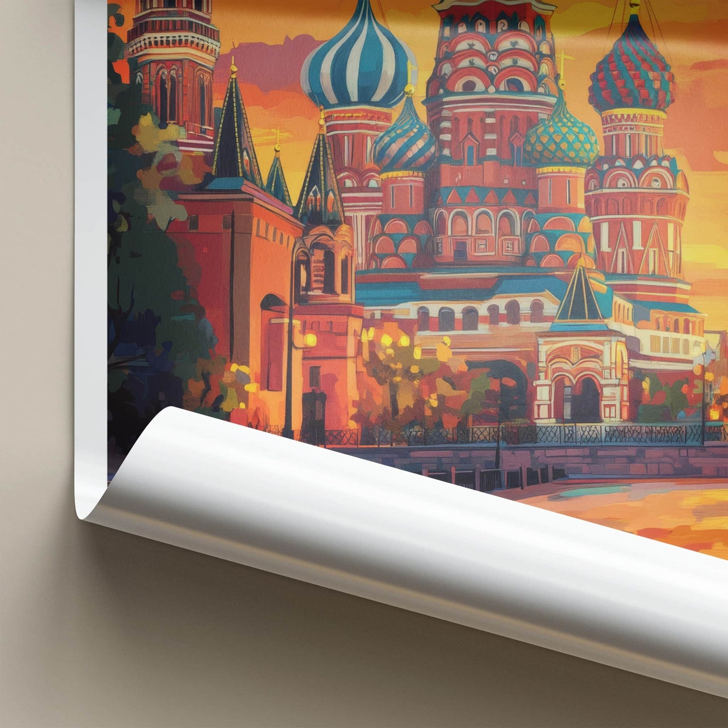 Moscow Poster - Russia Travel Art - Vibrant Cathedral Sunset Home Decor