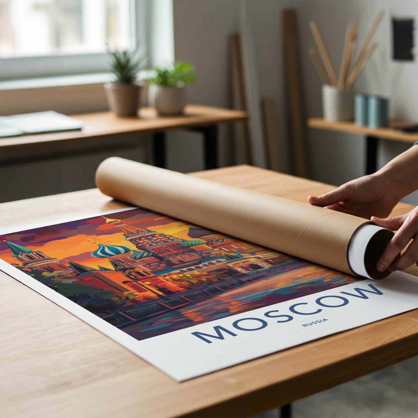 Moscow Poster - Russia Travel Art - Vibrant Cathedral Sunset Home Decor