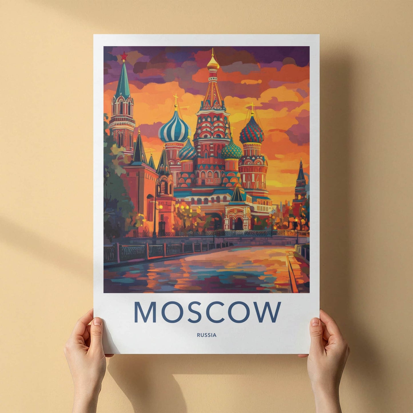 Moscow Poster - Russia Travel Art - Vibrant Cathedral Sunset Home Decor