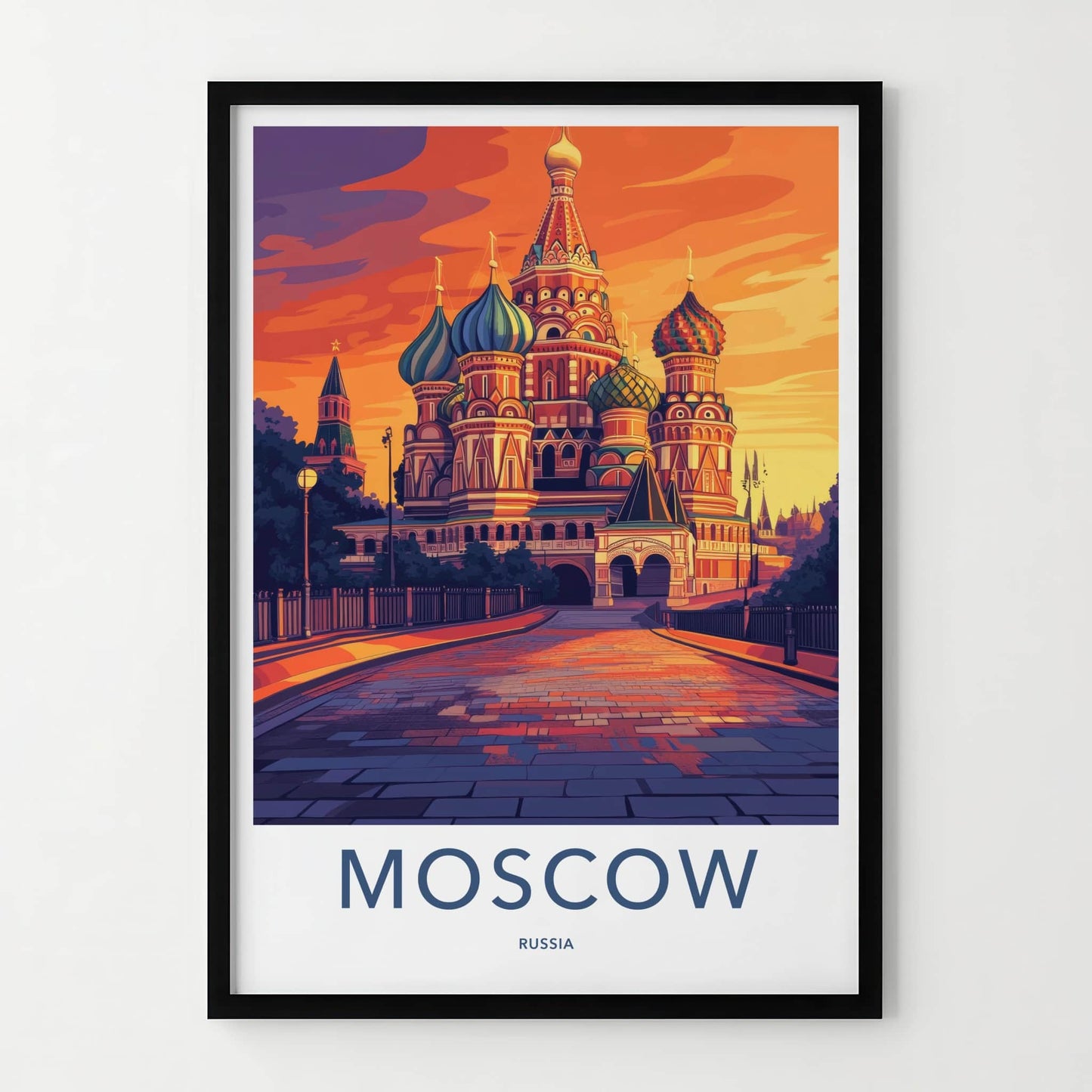 Moscow Poster - Russia Travel Art - Vibrant Cathedral Sunset Wall Decor