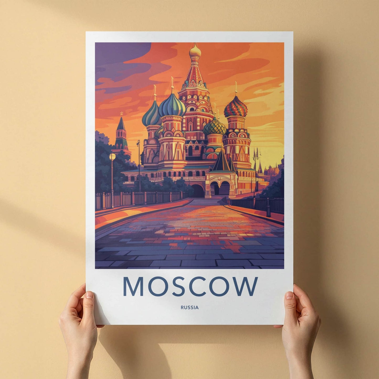 Moscow Poster - Russia Travel Art - Vibrant Cathedral Sunset Wall Decor