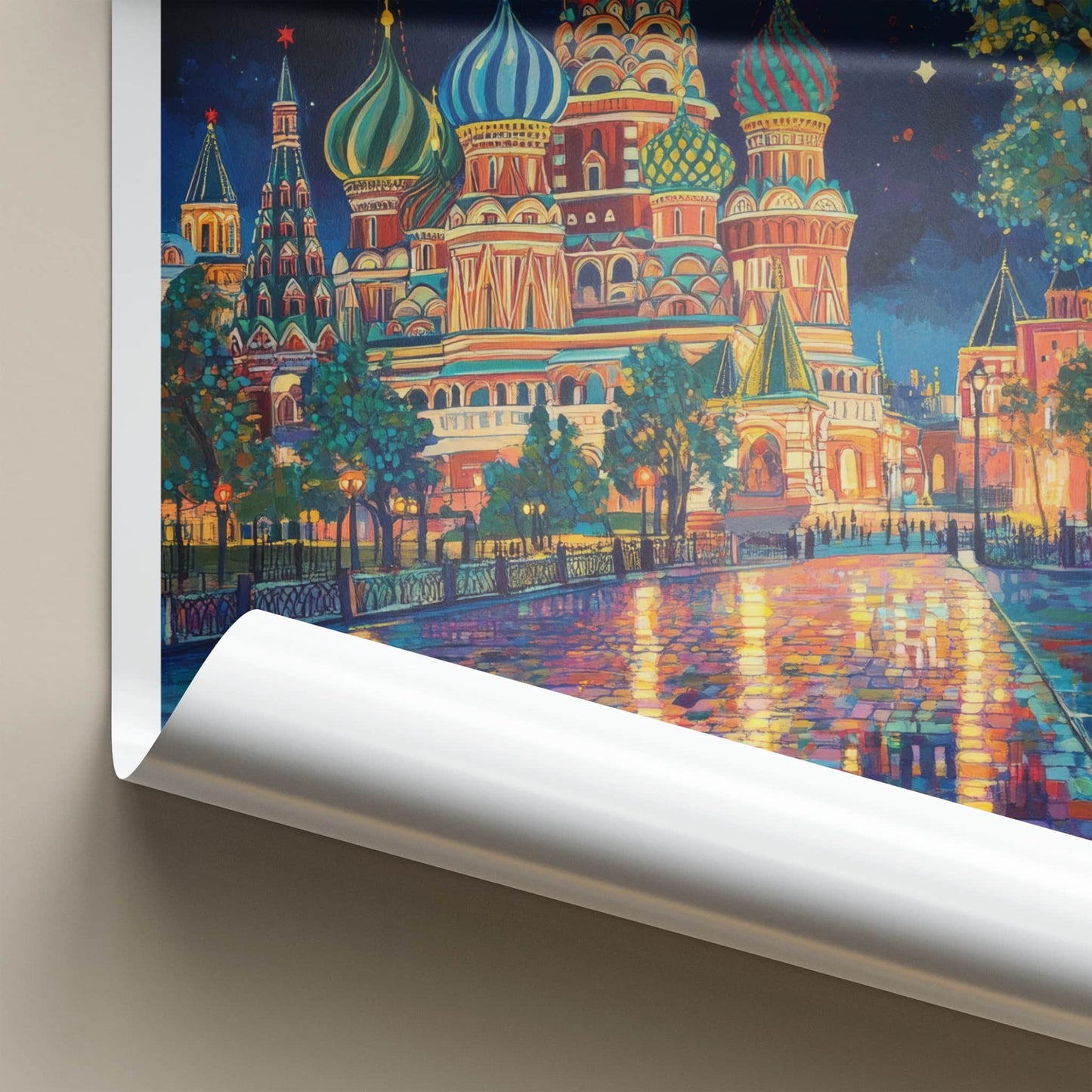 Moscow Poster - Russia Travel Art - Vibrant Temple Reflections Home Decor