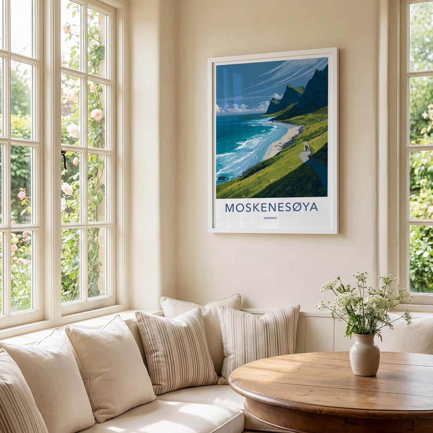 Moskenesoya Poster - Norway Travel Art - Coastal Mountain Trail Wall Decor