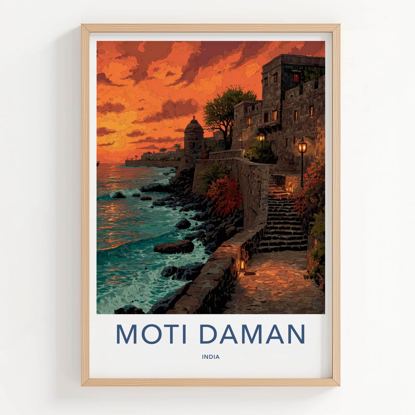 Moti Daman Poster - India Coastal Fort Sunset Lounge Decor
