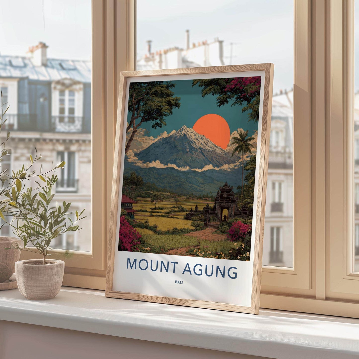Mount Agung Poster - Indonesia Travel Art - Mountain Temple Sunset Home Decor