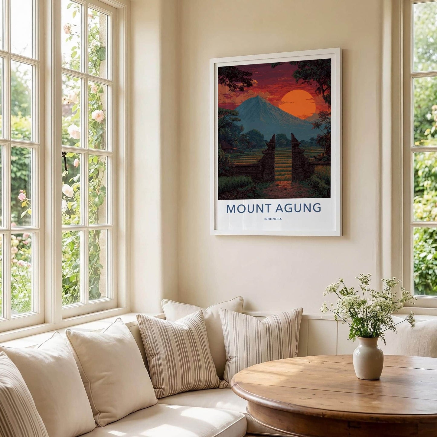 Mount Agung Poster - Indonesia Travel Art - Sunset Rice Paddies Home Decor