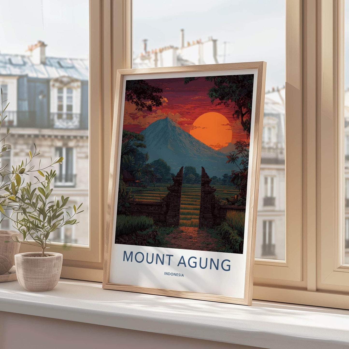 Mount Agung Poster - Indonesia Travel Art - Sunset Rice Paddies Home Decor