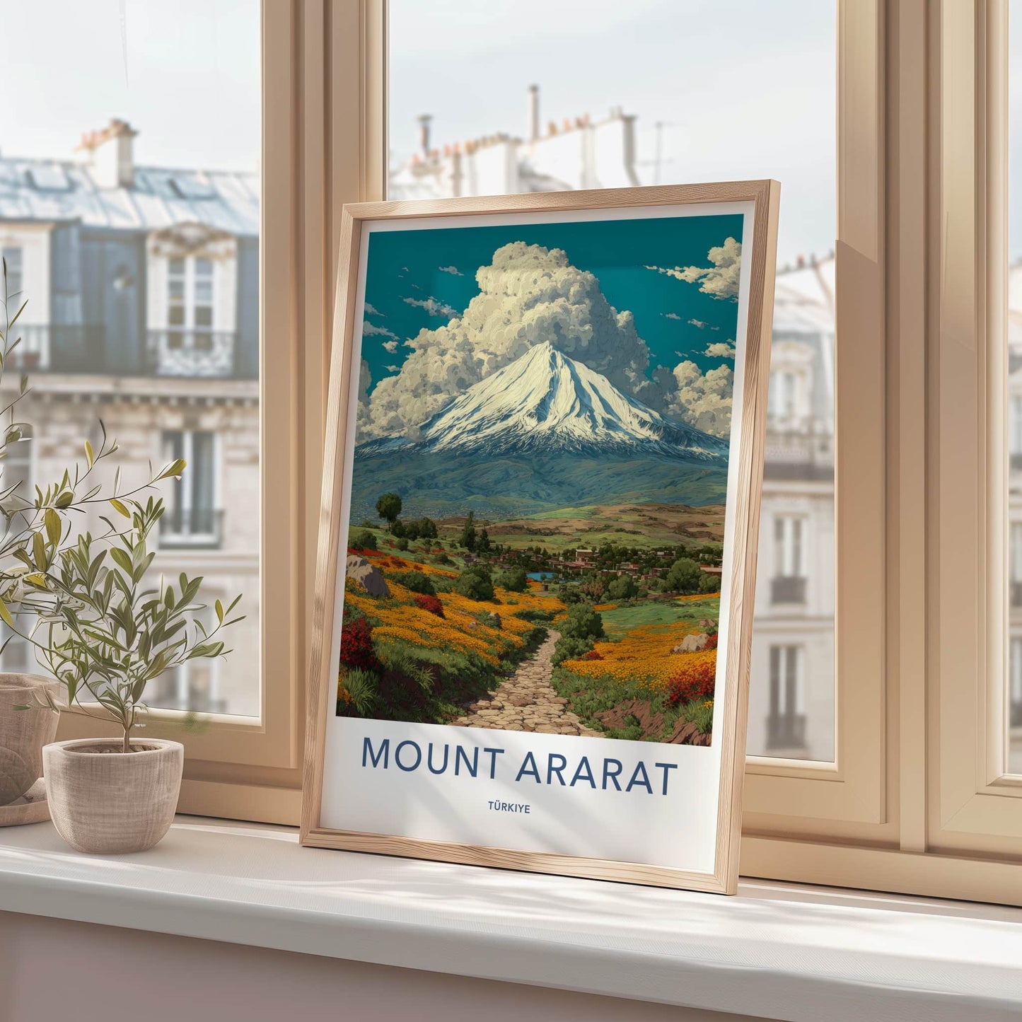 Mount Ararat Poster - Turkiye Travel Print - Snowy Summit Meadow Home Art
