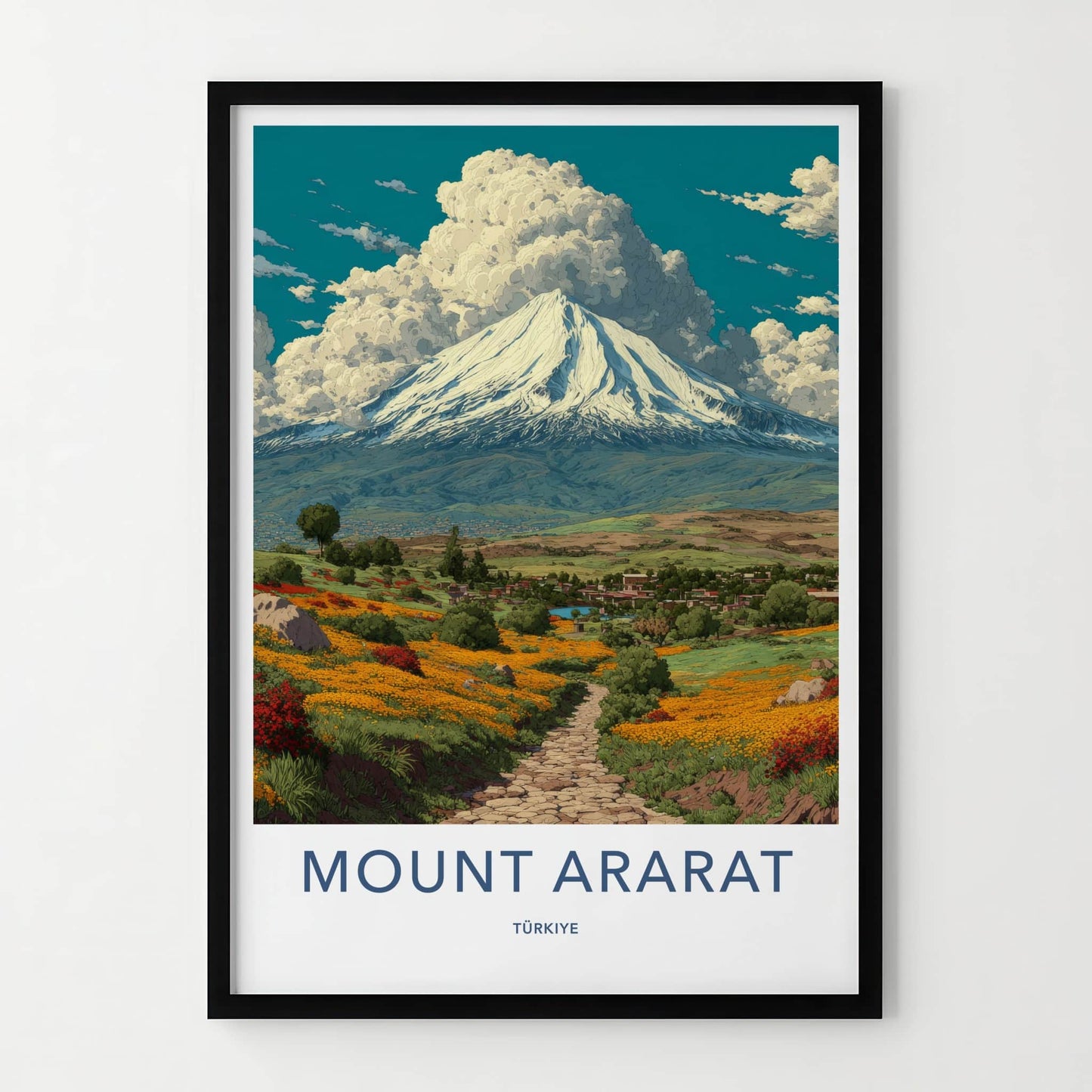 Mount Ararat Poster - Turkiye Travel Print - Snowy Summit Meadow Home Art