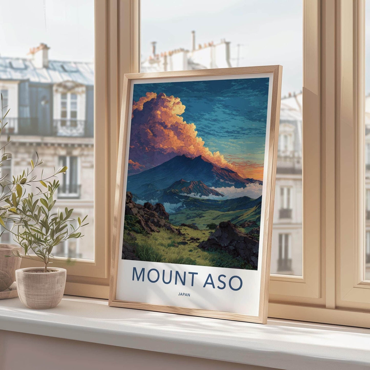 MOUNT ASO Poster - Japan Travel Art - Dramatic Cloudscape Valley Home Decor