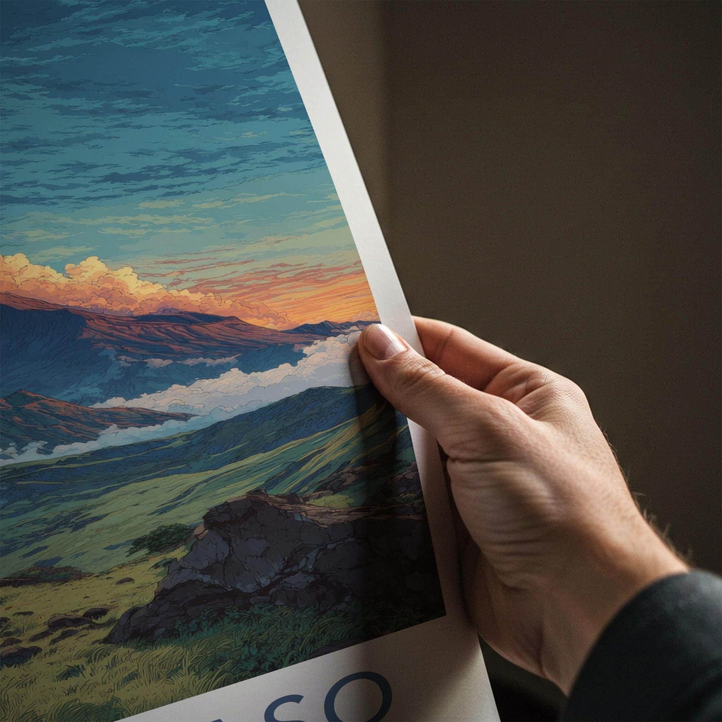 MOUNT ASO Poster - Japan Travel Art - Dramatic Cloudscape Valley Home Decor