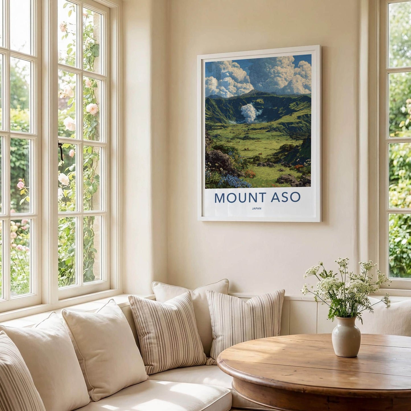 Mount Aso Poster - Japan Travel Art - Volcanic Crater Plume Home Decor