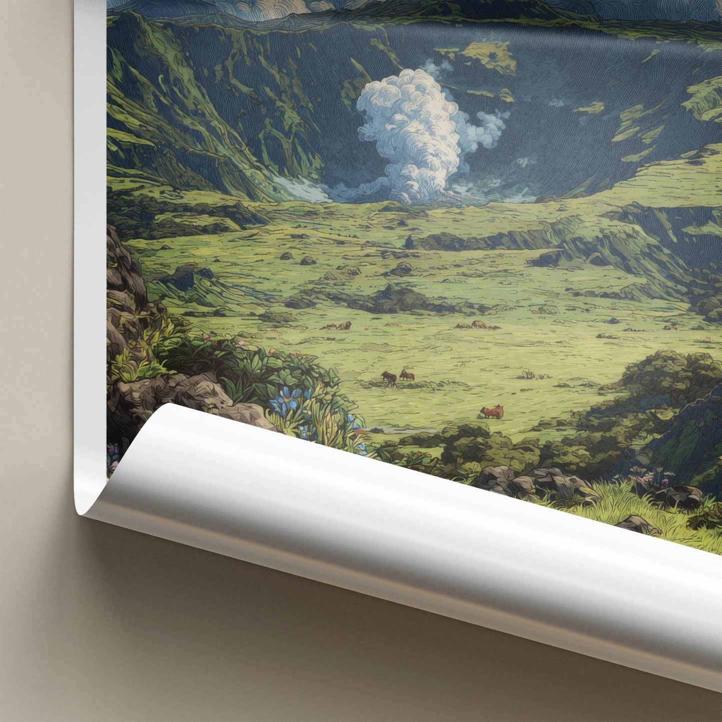Mount Aso Poster - Japan Travel Art - Volcanic Crater Plume Home Decor