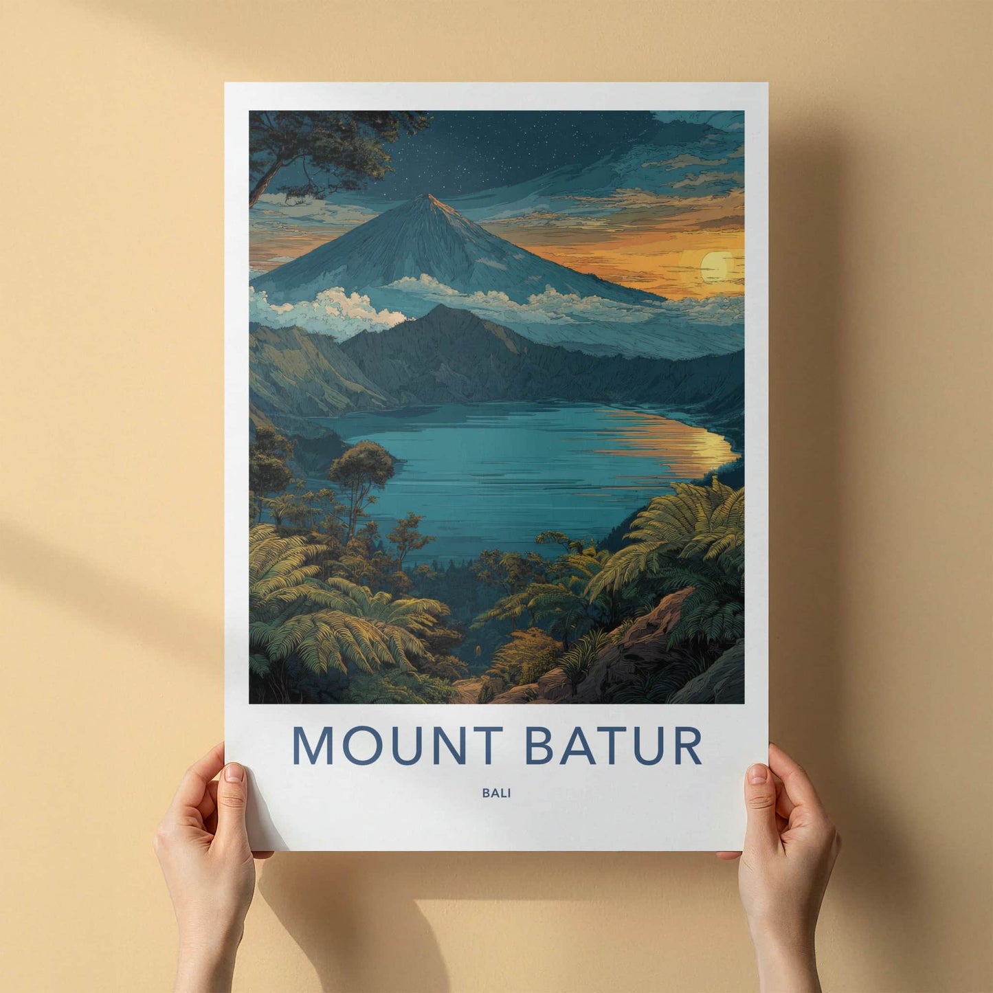 Mount Batur Poster - Indonesia Volcanic Lake Forest Wall Art