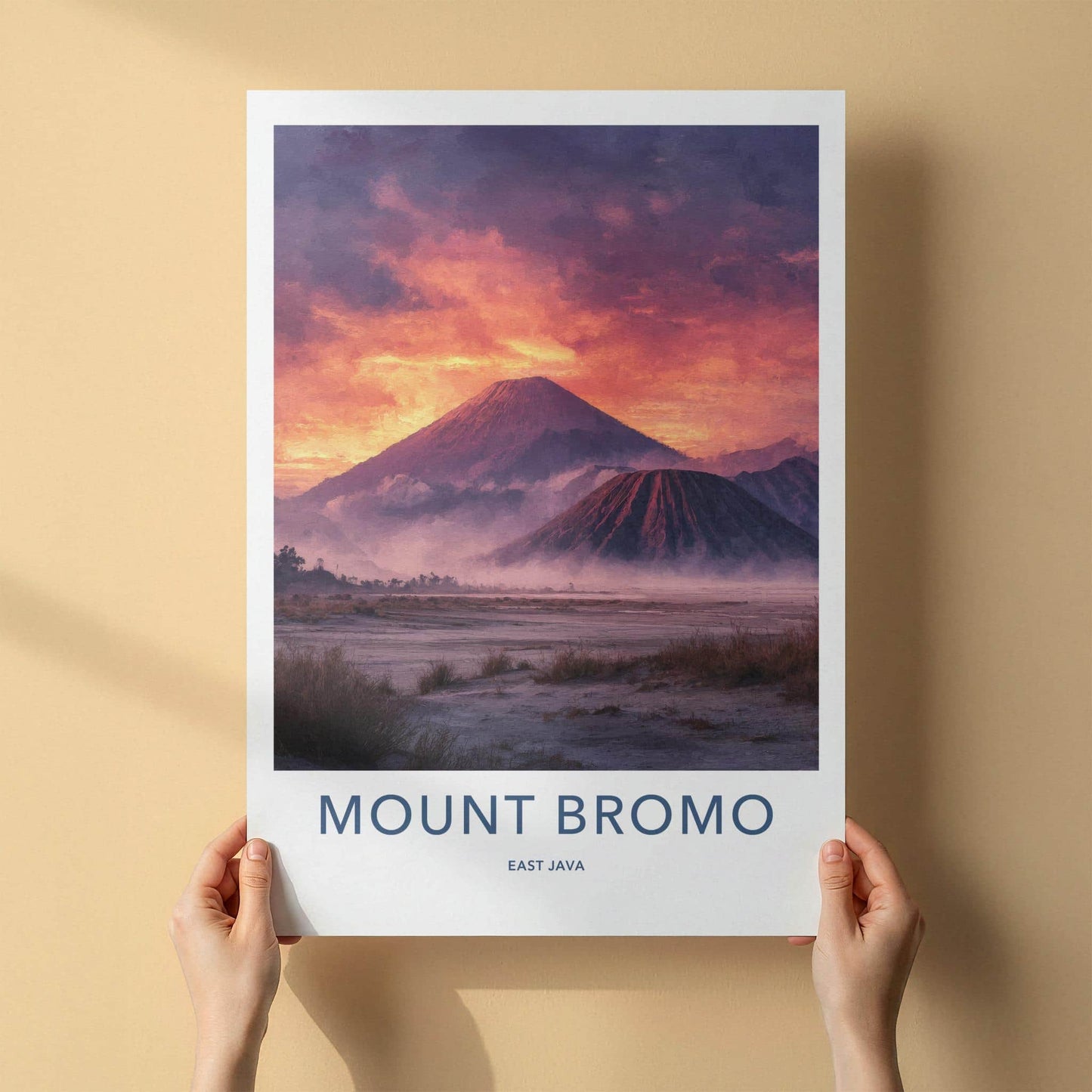 Mount Bromo Poster - Indonesia Travel Art - Fiery Sky Volcano Home Decor