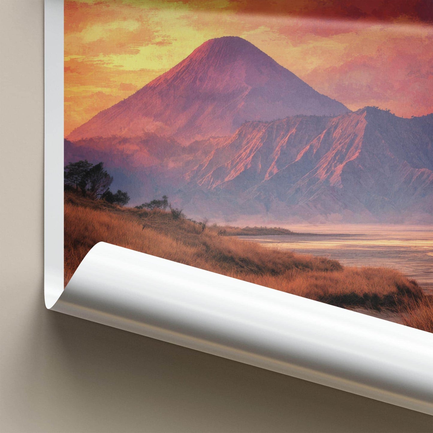 Mount Bromo Poster - Indonesia Travel Art - Fiery Sunset Volcano Home Decor