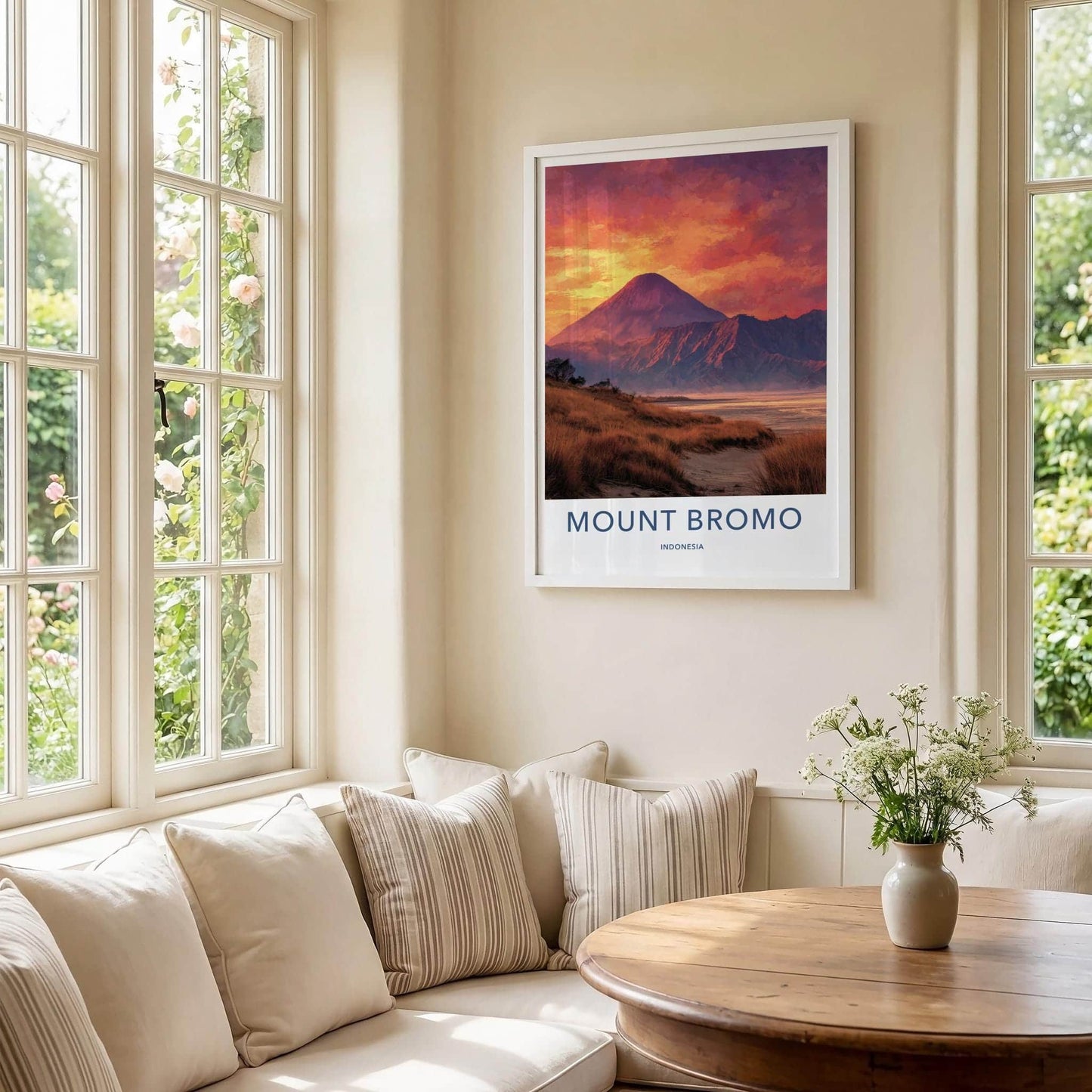Mount Bromo Poster - Indonesia Travel Art - Fiery Sunset Volcano Home Decor