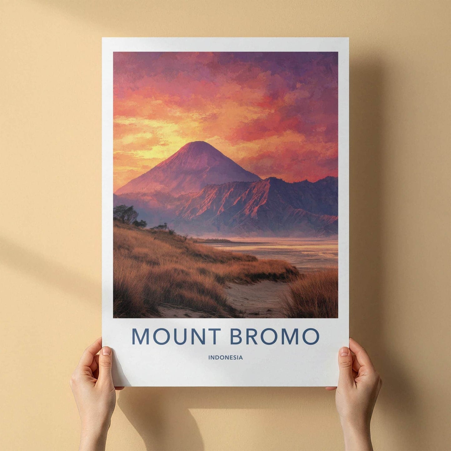 Mount Bromo Poster - Indonesia Travel Art - Fiery Sunset Volcano Home Decor