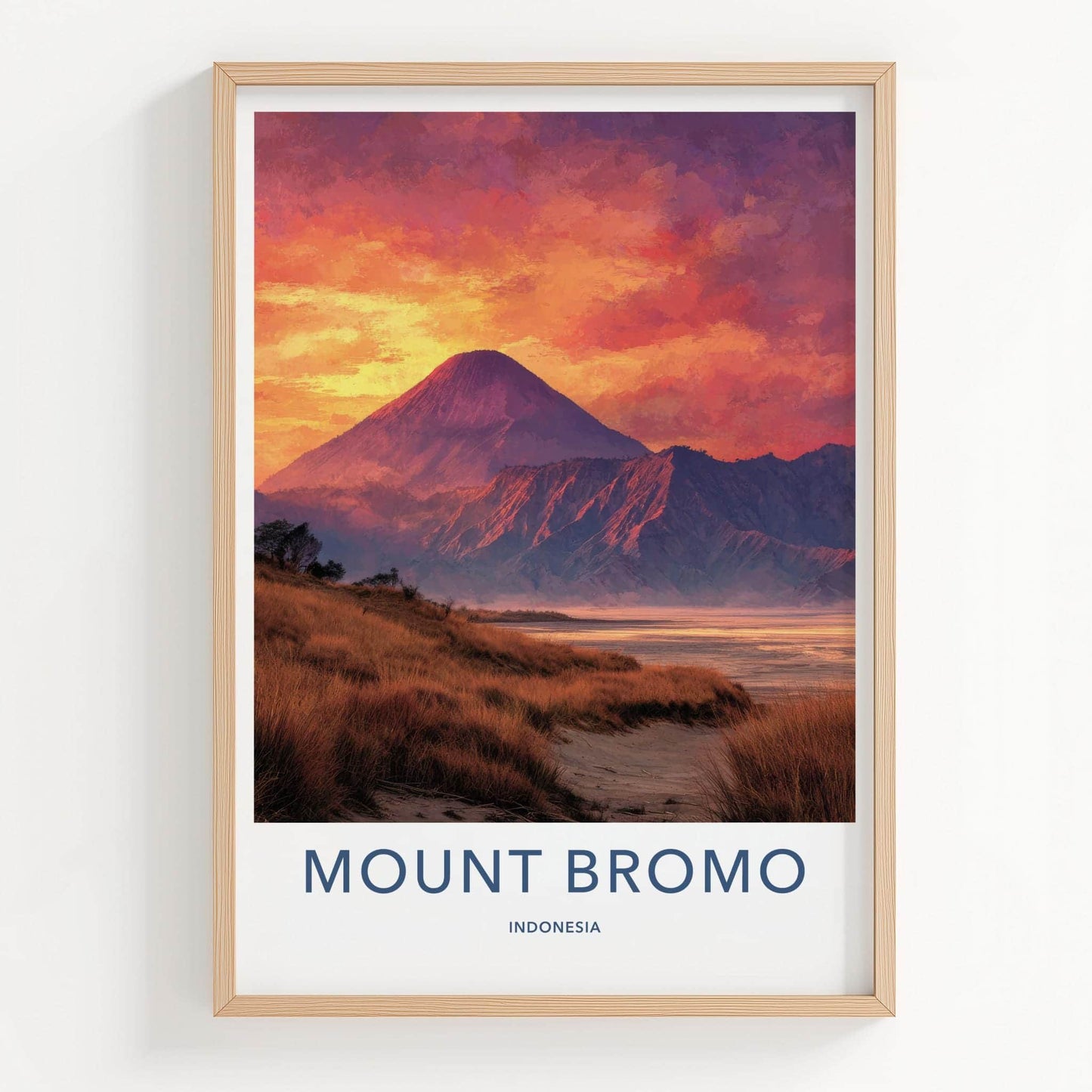 Mount Bromo Poster - Indonesia Travel Art - Fiery Sunset Volcano Home Decor