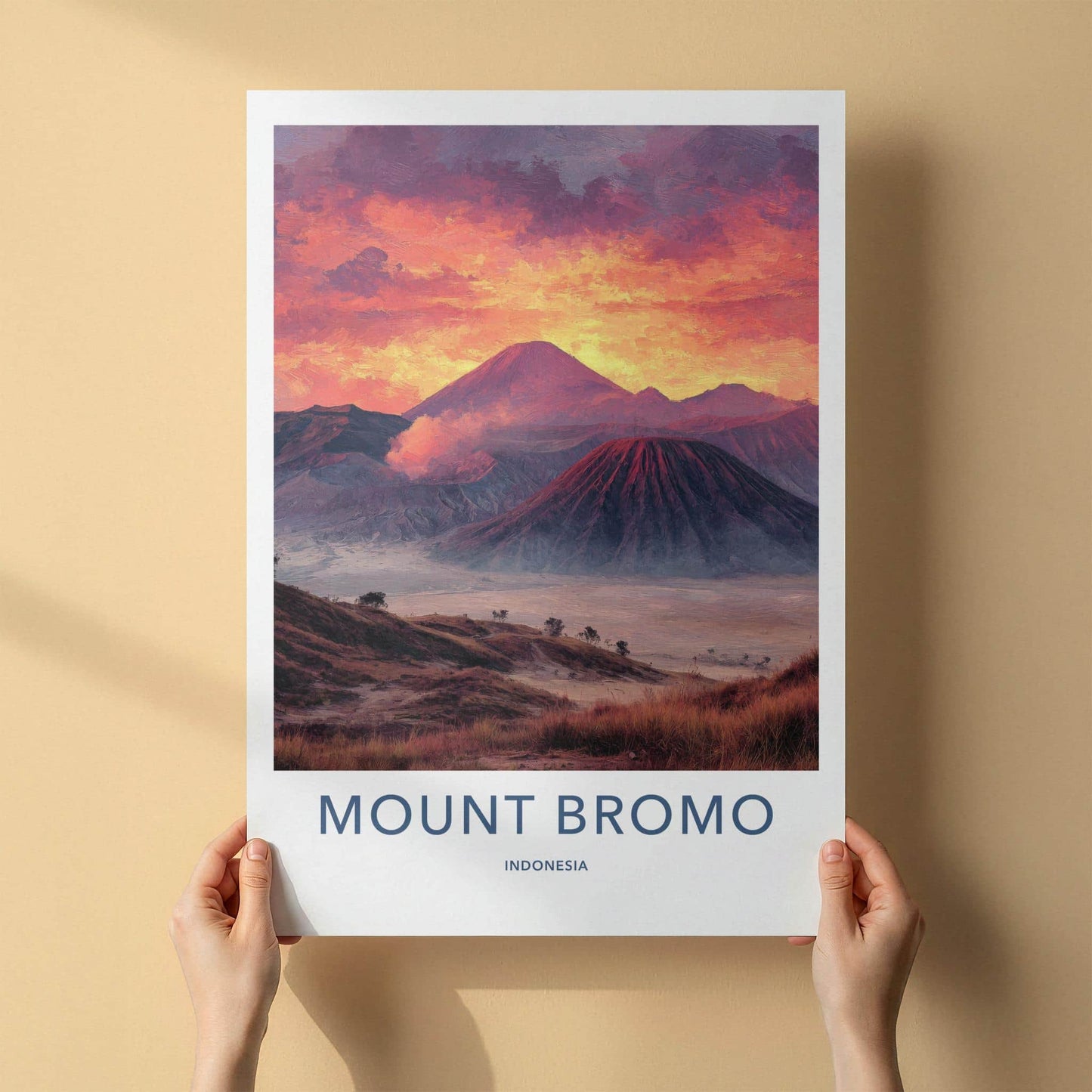 Mount Bromo Poster - Indonesia Travel Art - Fiery Volcanic Peaks Home Decor