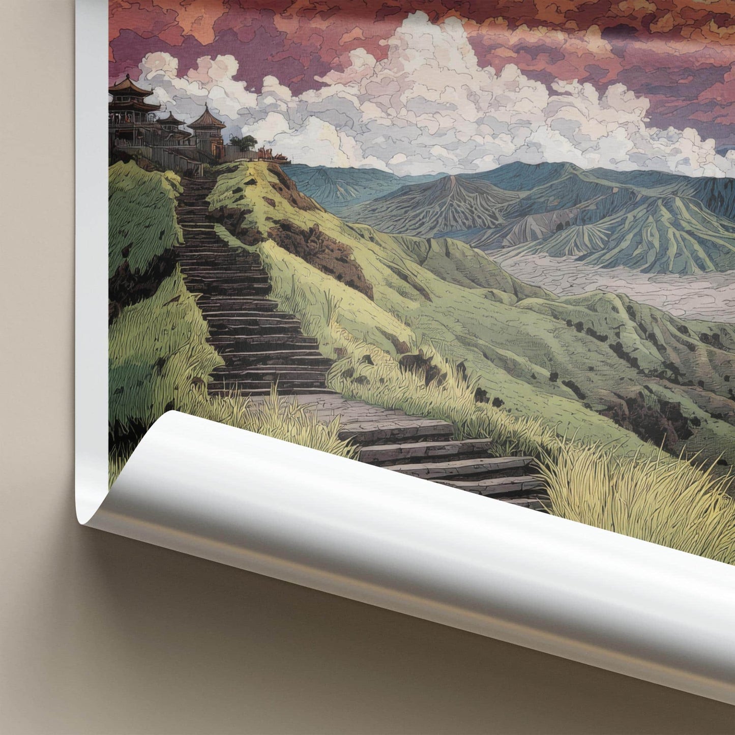 Mount Bromo Poster - Indonesia Travel Art - Volcanic Steps Temple Home Decor