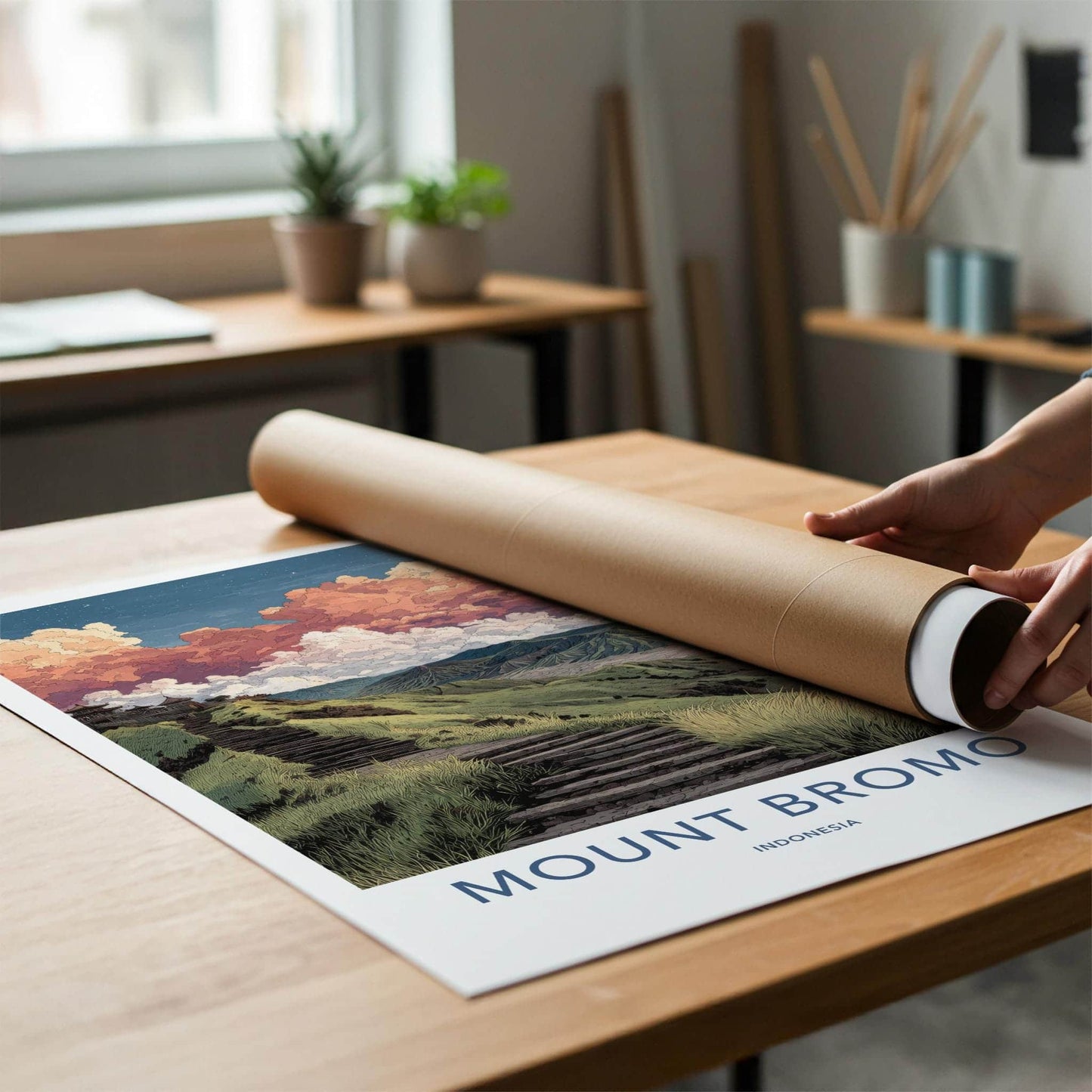 Mount Bromo Poster - Indonesia Travel Art - Volcanic Steps Temple Home Decor