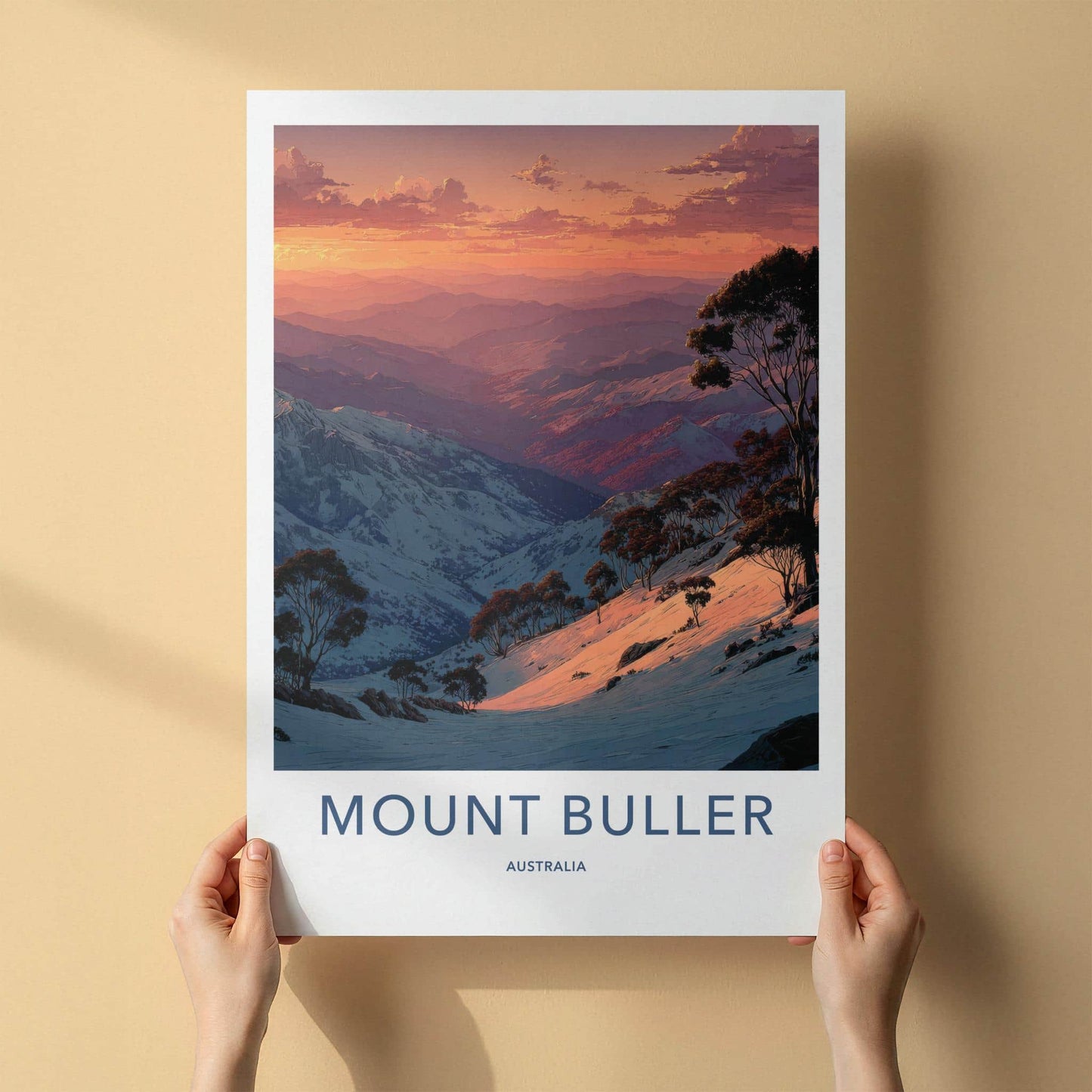 Mount Buller Poster - Australia Travel Art - Orange Sky Mountains Home Decor